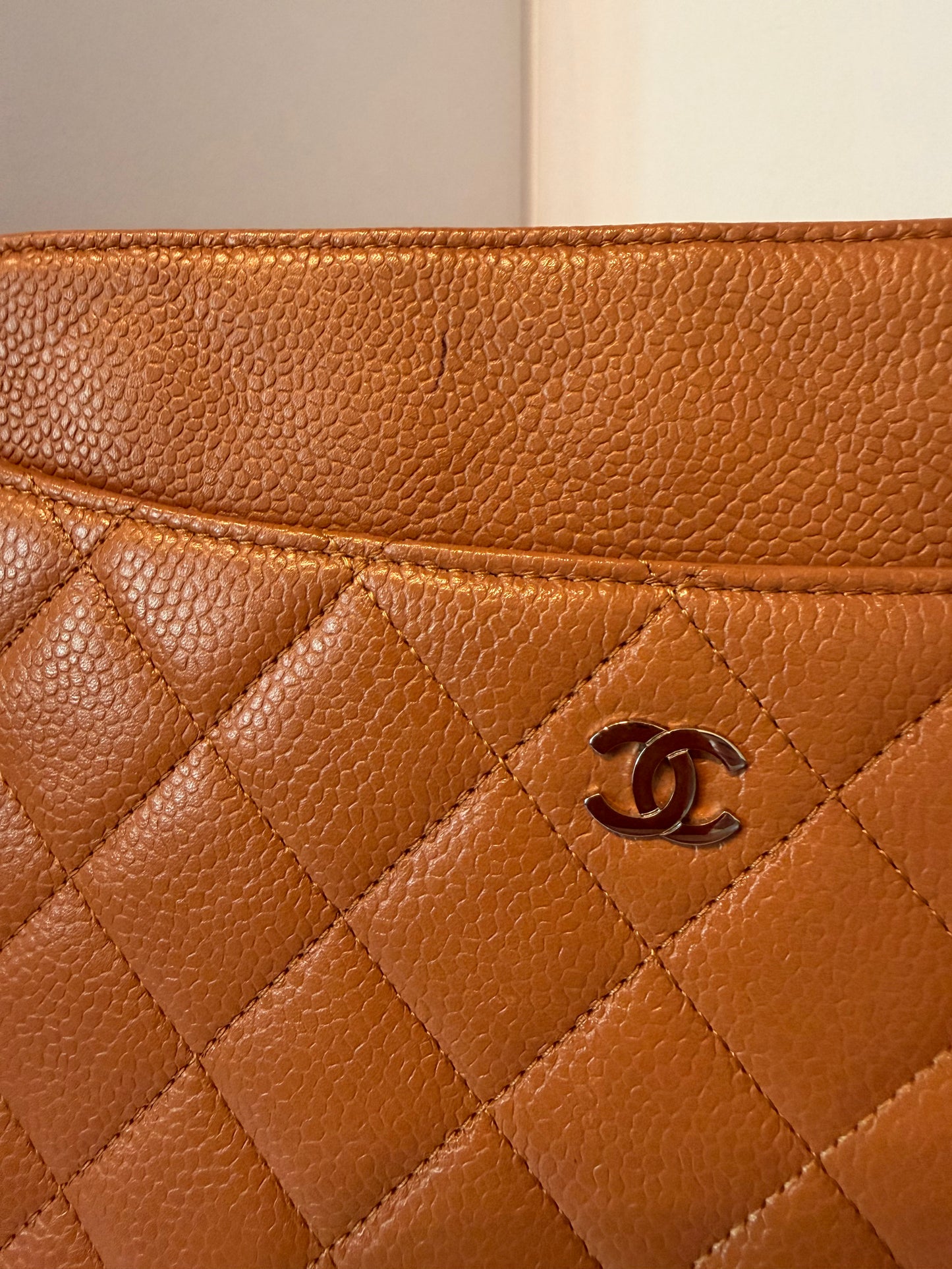 Chanel Quilted Caviar iPad Case Tan