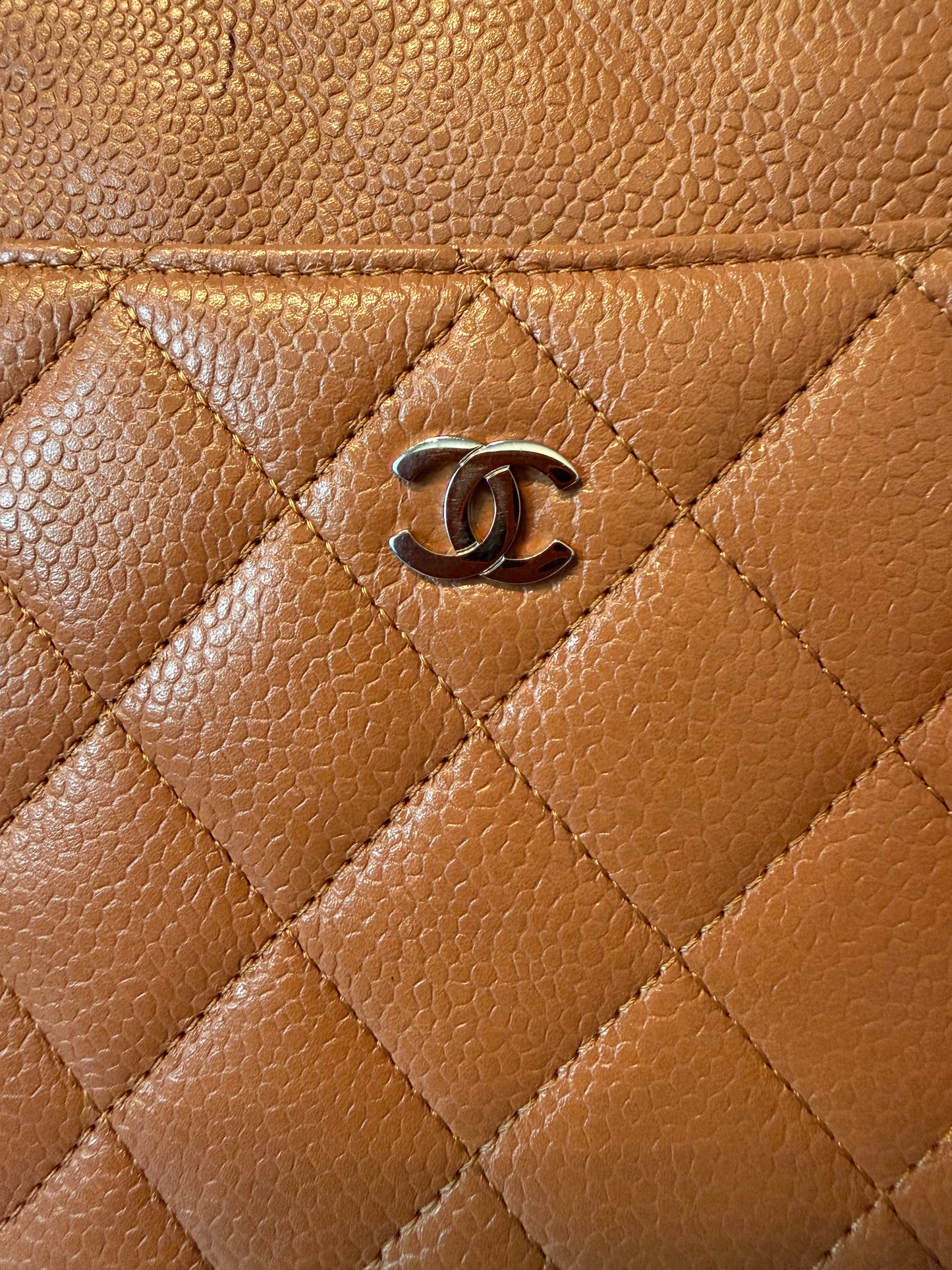 Chanel Quilted Caviar iPad Case Tan