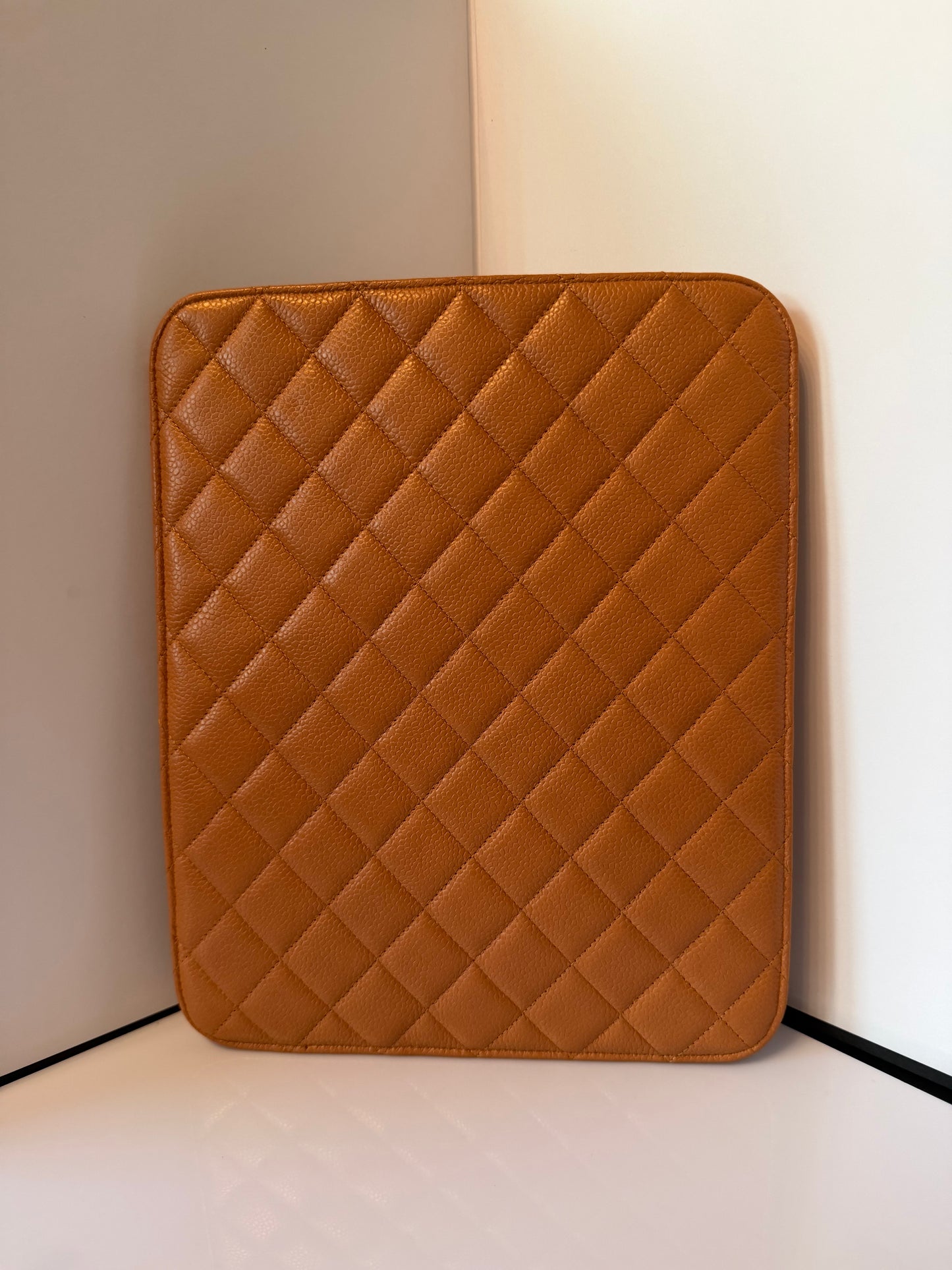 Chanel Quilted Caviar iPad Case Tan