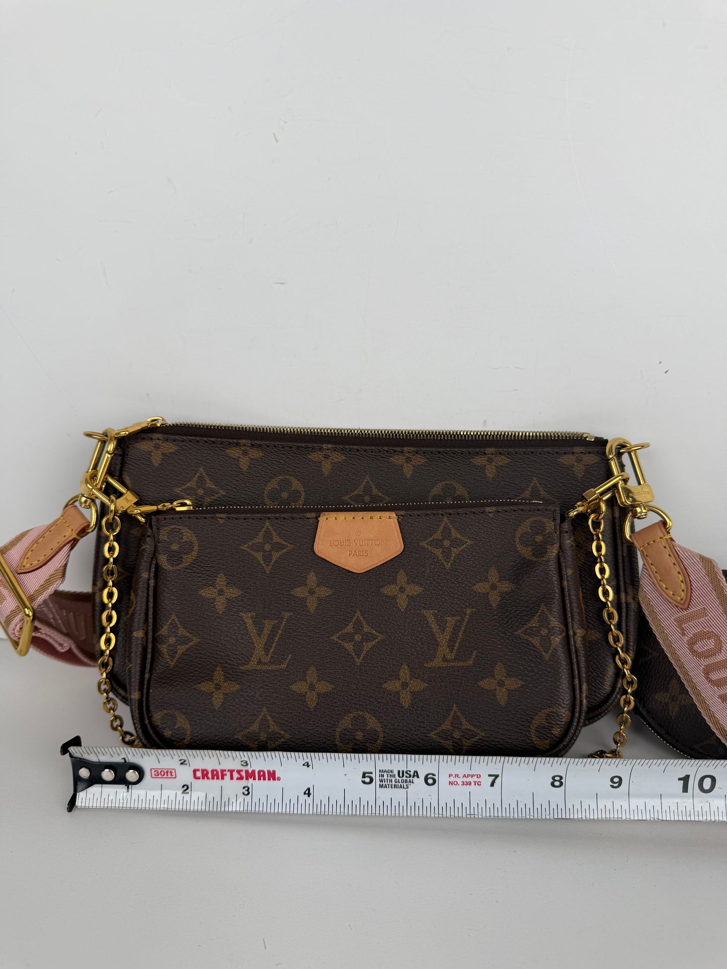 Louis Vuitton Multi Pochette Bag in Pink & Brown LV Monogram Coated Canvas NFC C-9
