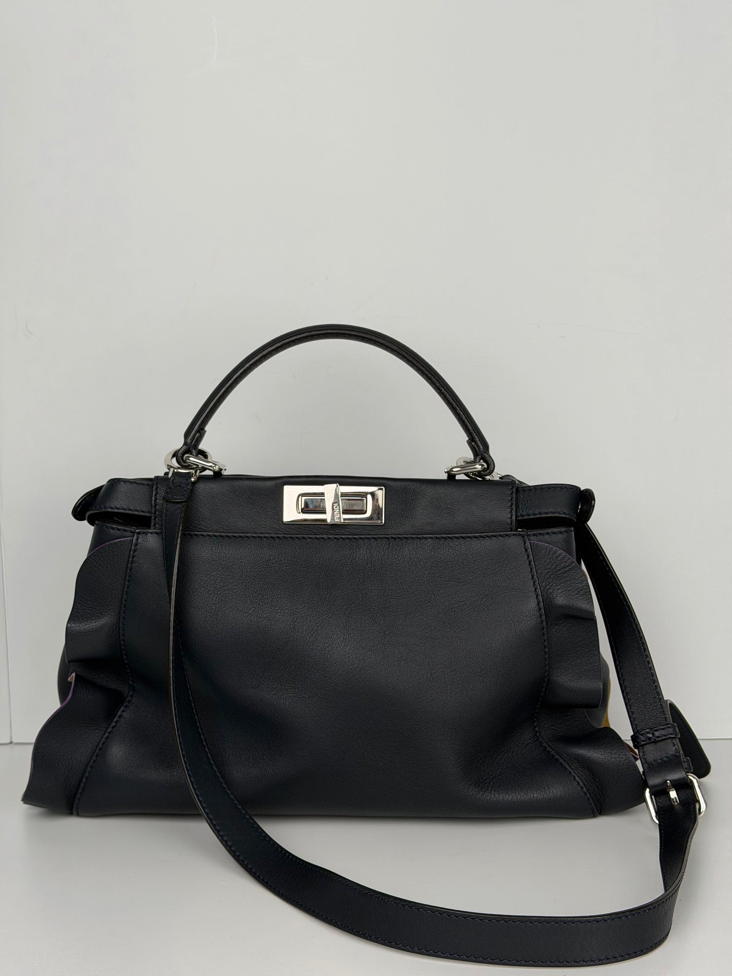 Fendi Peakaboo Wave Handbag Leather Blue