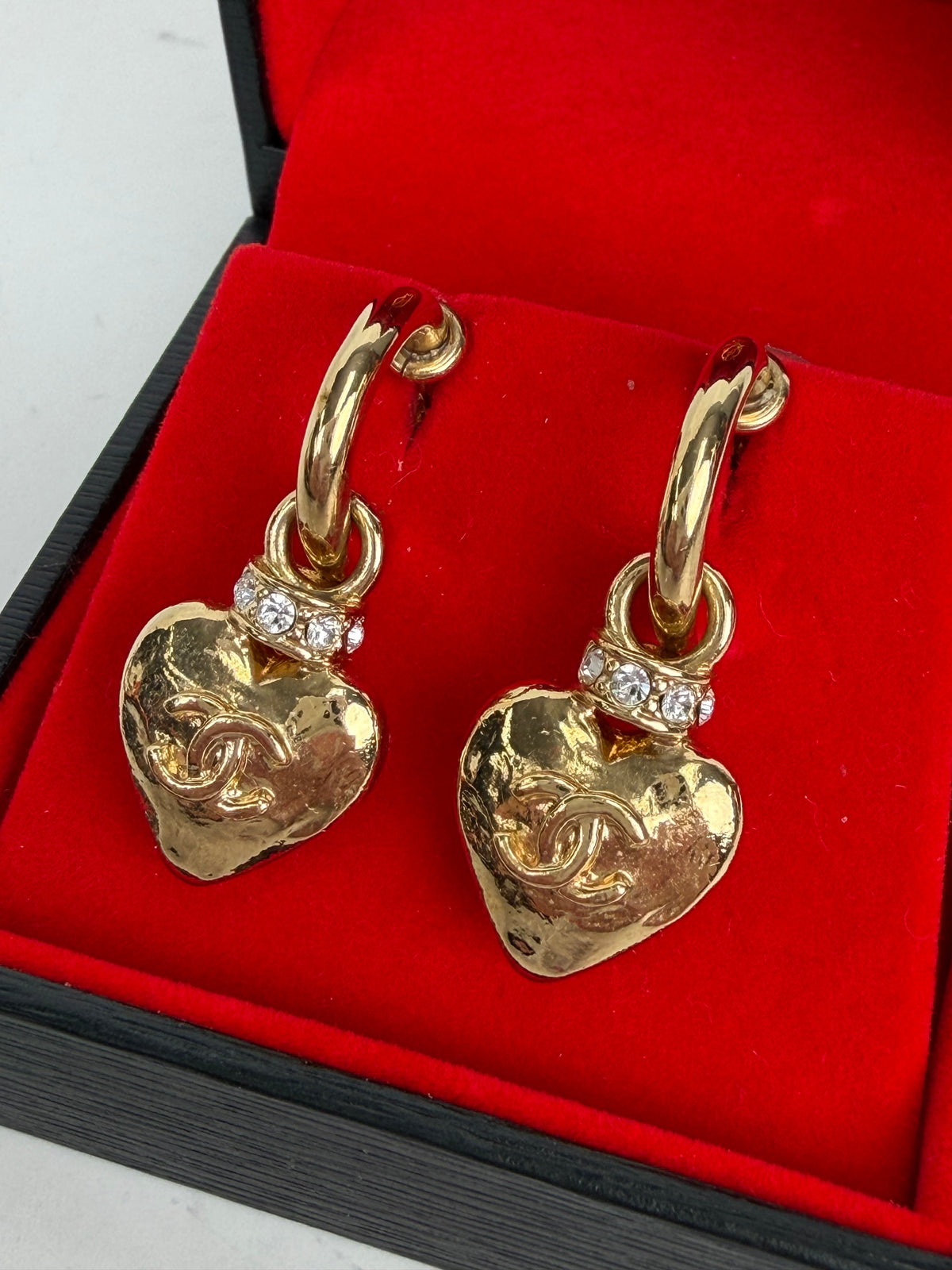 Chanel Heart Earrings in Gold-Tone Color with Crystal Details YK4