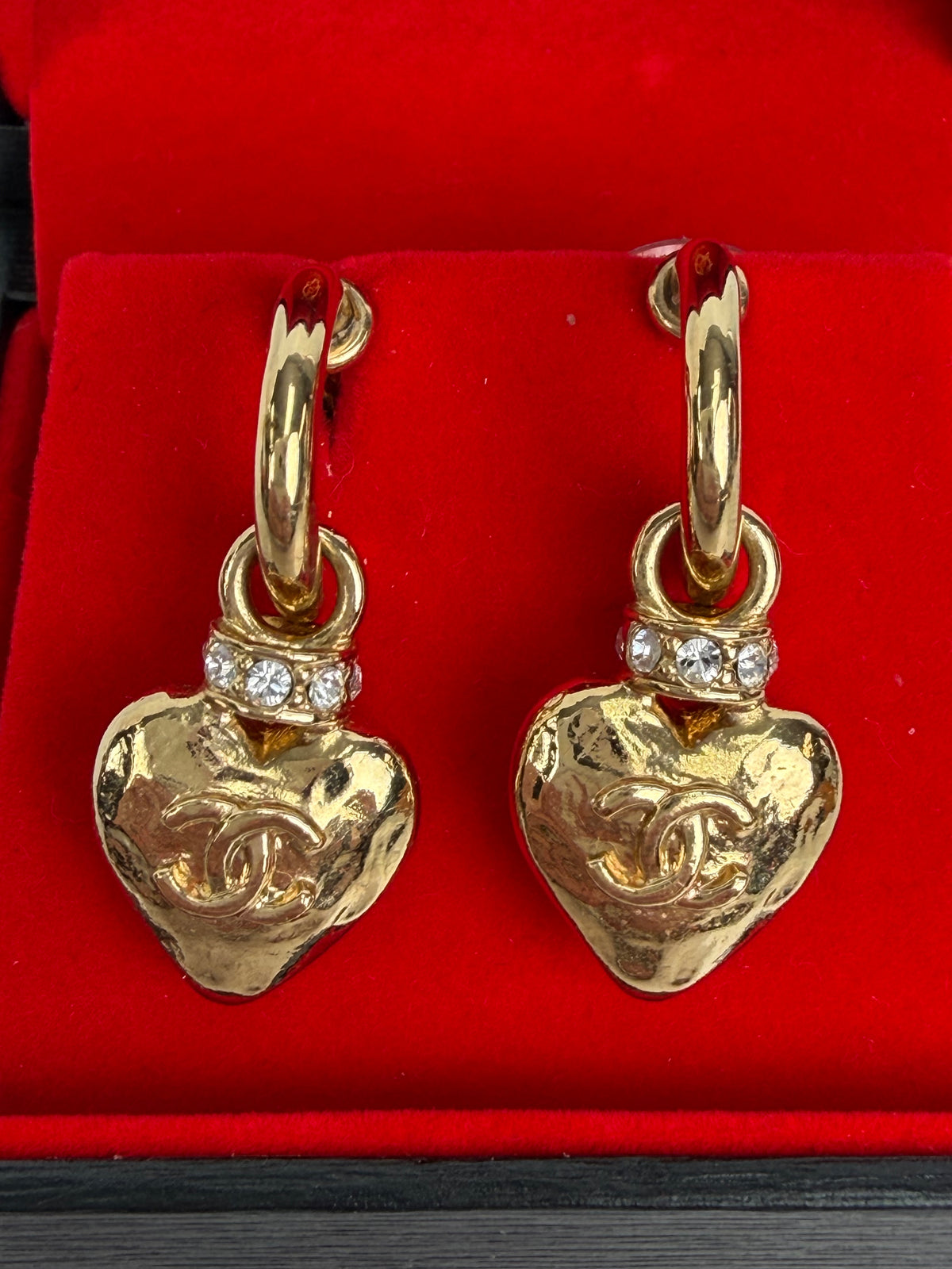 Chanel Heart Earrings in Gold-Tone Color with Crystal Details YK4