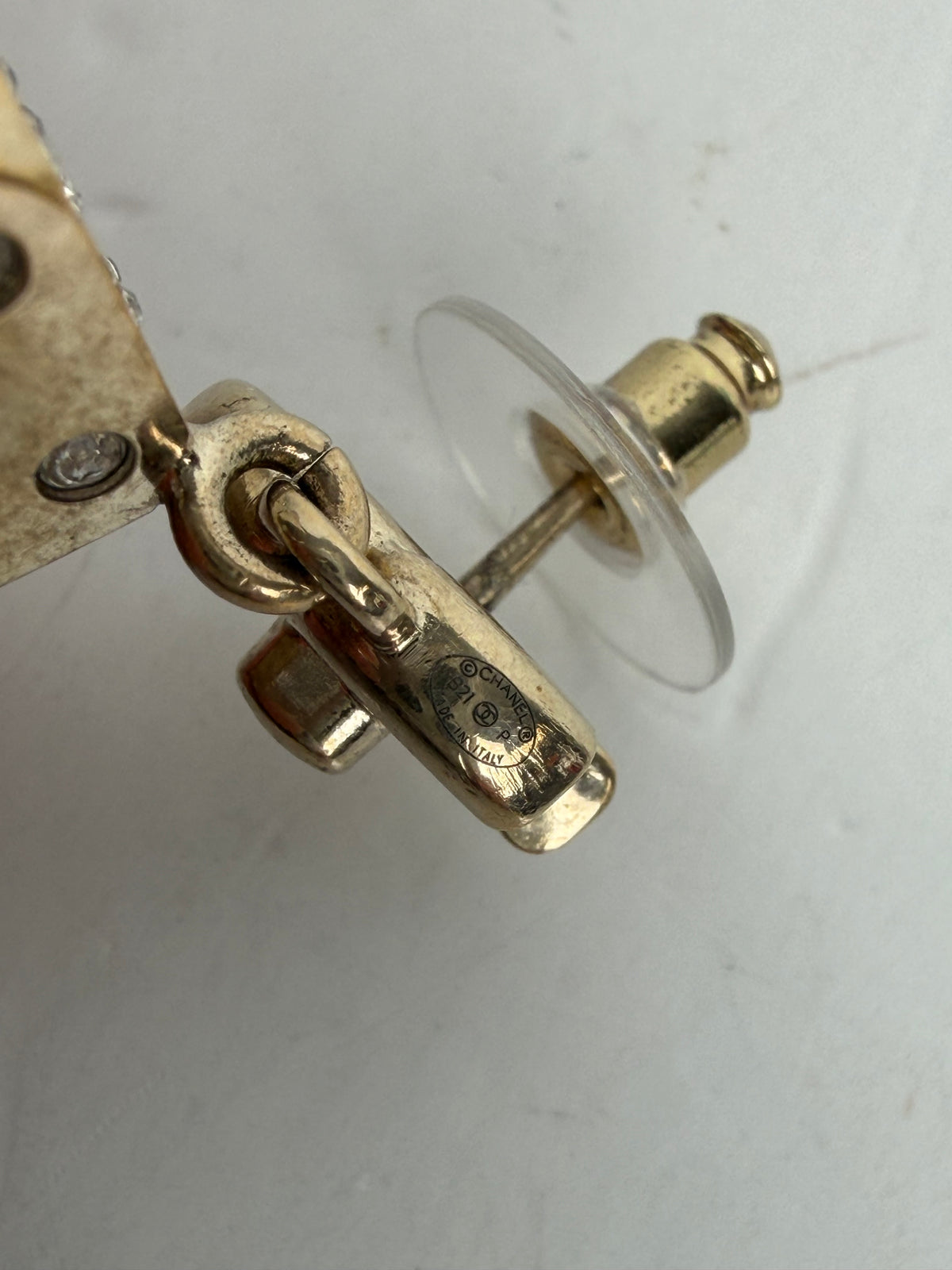 Chanel Strass CC Turnlock Dice Drop Earrings in Champagne-Tone Color YK4