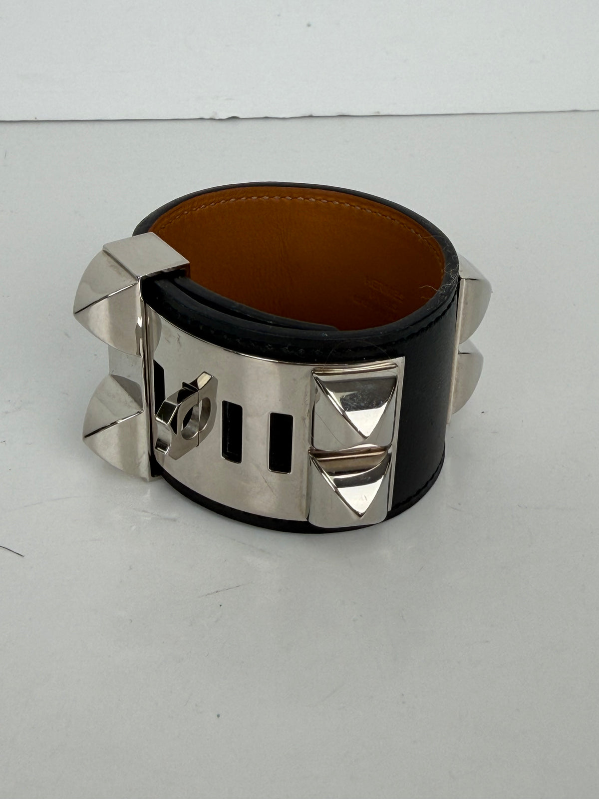 Hermes Collier de Chien Bracelet Vintage with Studs in Black Leather 2003 YK4