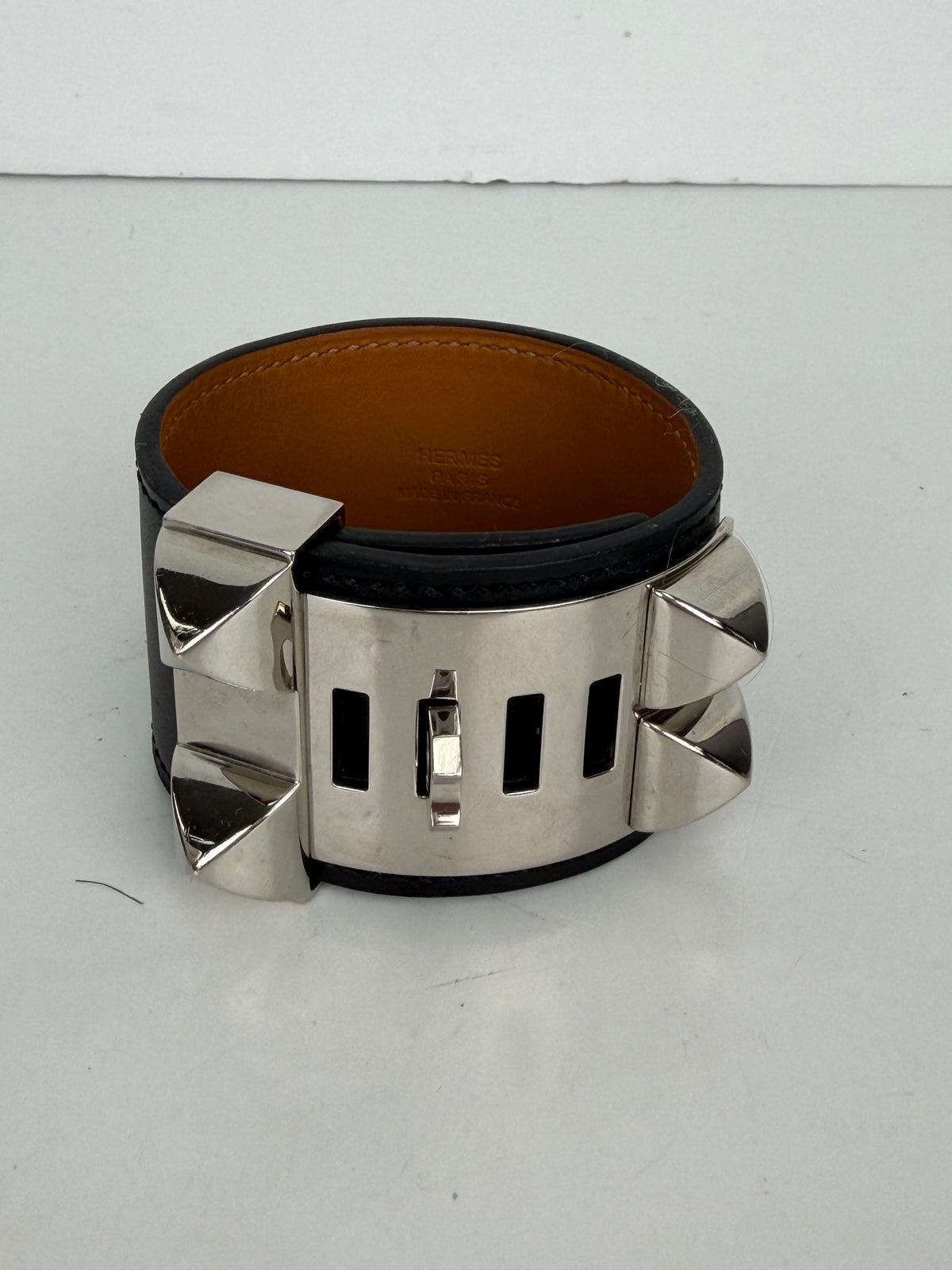 Hermes Collier de Chien Bracelet Vintage with Studs in Black Leather 2003 YK4