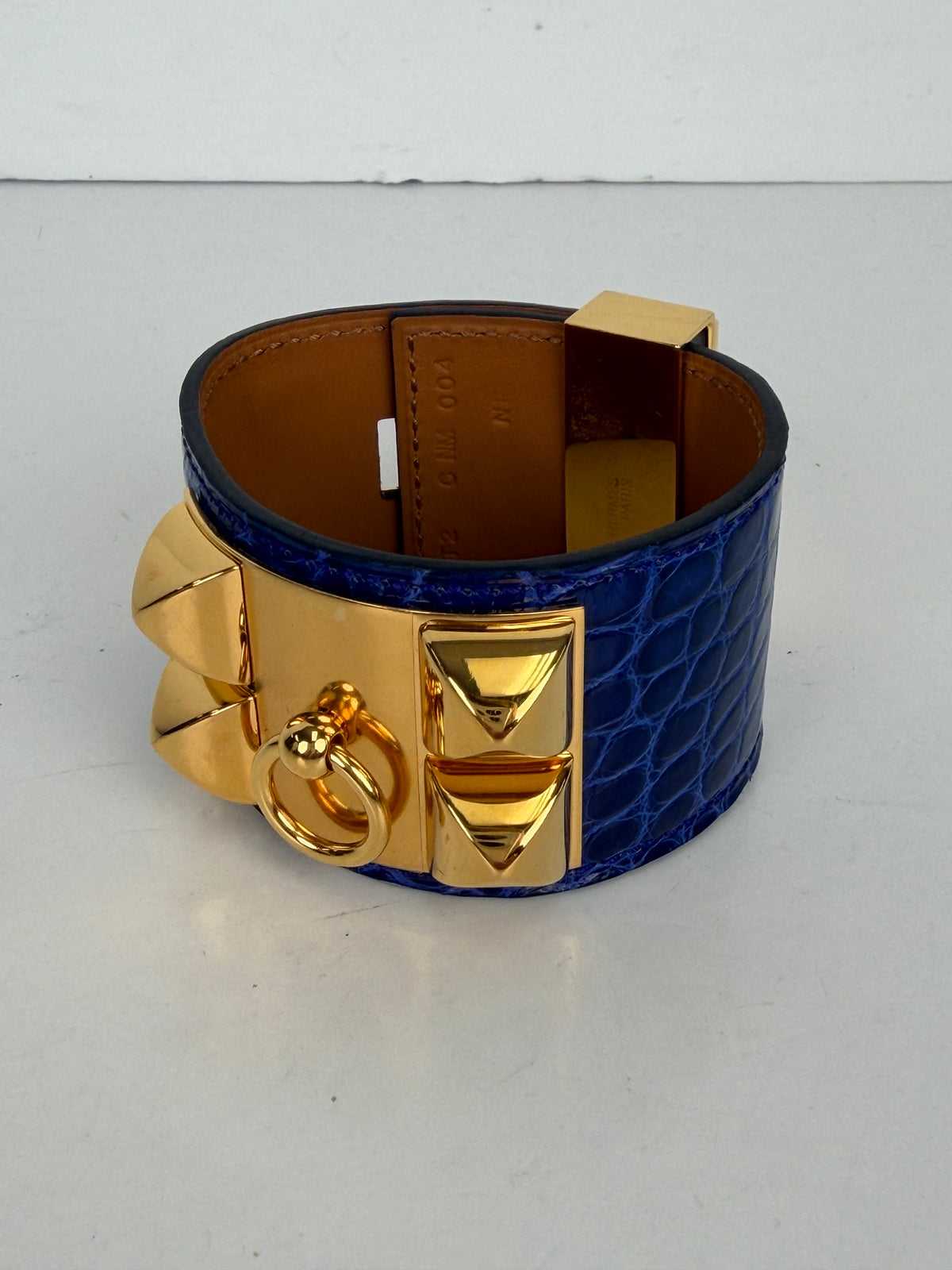 Hermes Collier de Chien Bracelet with Studs in Blue Croc-Embossed Leather 2018 YK4