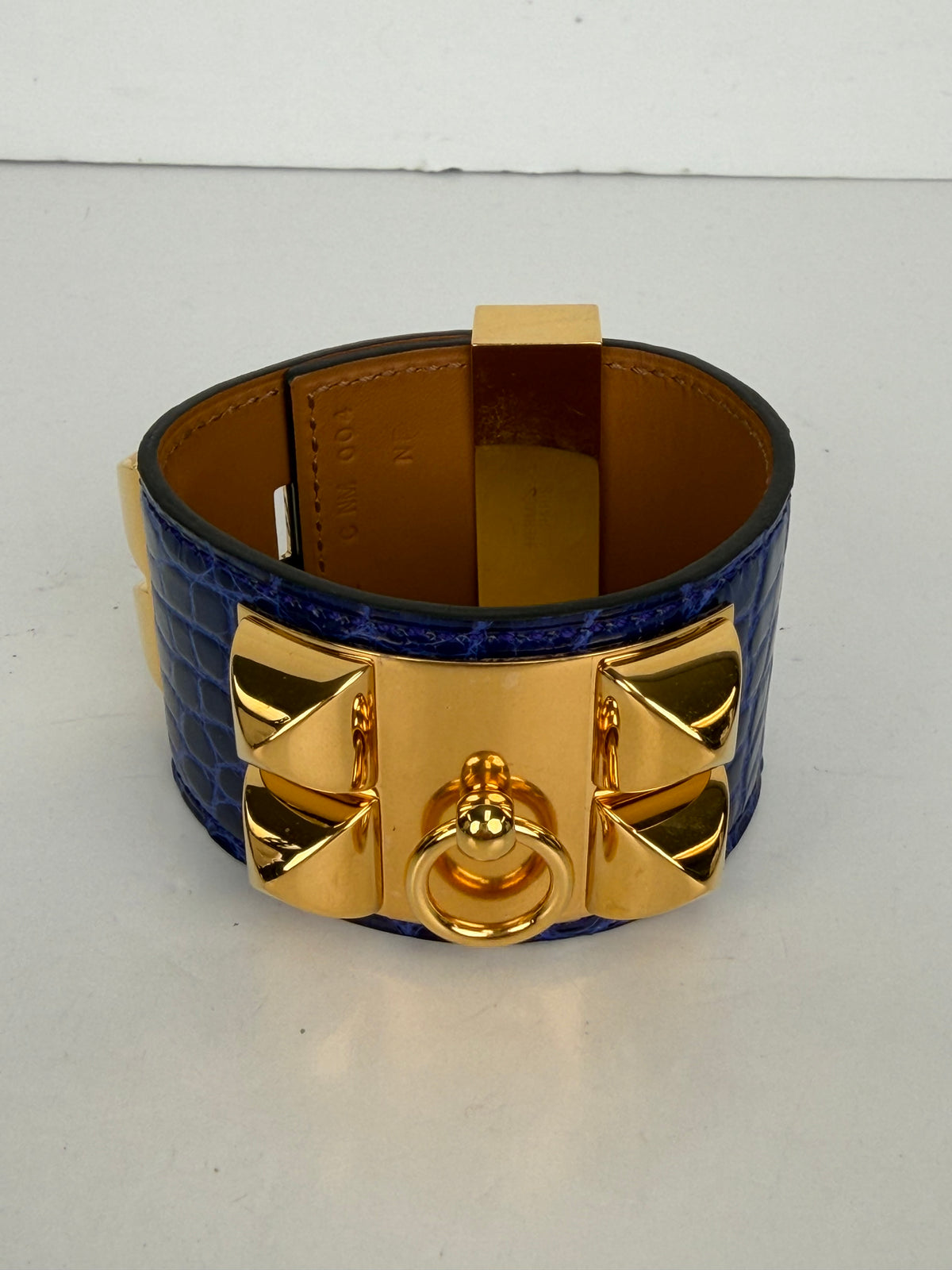 Hermes Collier de Chien Bracelet with Studs in Blue Croc-Embossed Leather 2018 YK4