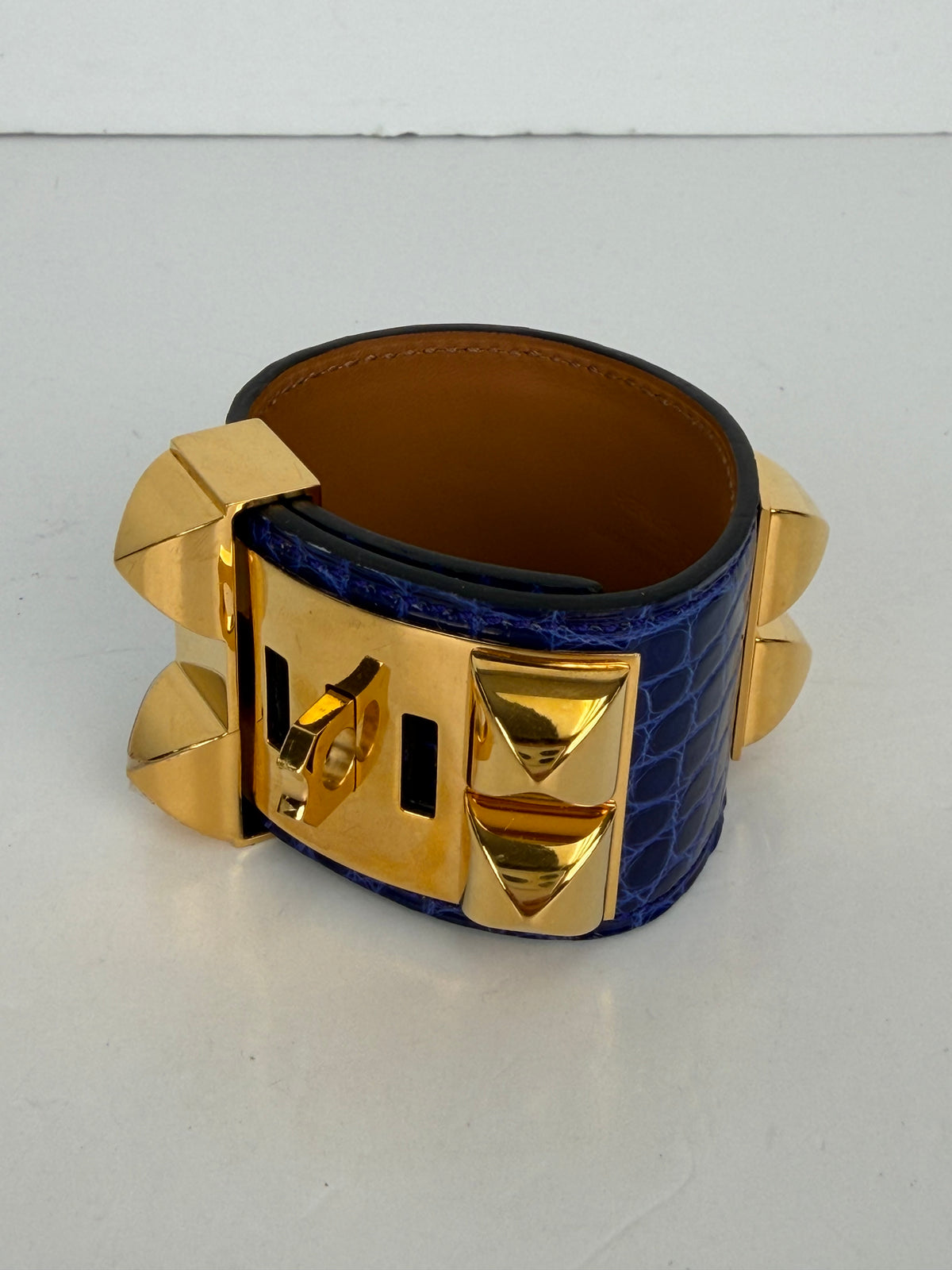 Hermes Collier de Chien Bracelet with Studs in Blue Croc-Embossed Leather 2018 YK4