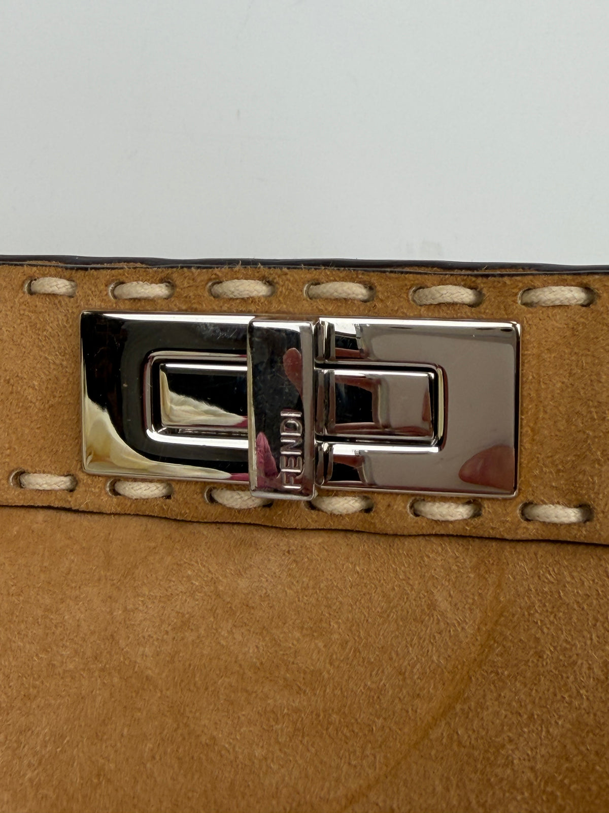 Fendi Peekaboo Macro Stitchings Top Handle Bag Medium in Brown Suede YB7