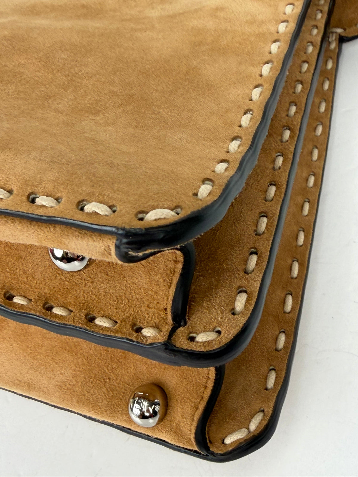 Fendi Peekaboo Macro Stitchings Top Handle Bag Medium in Brown Suede YB7