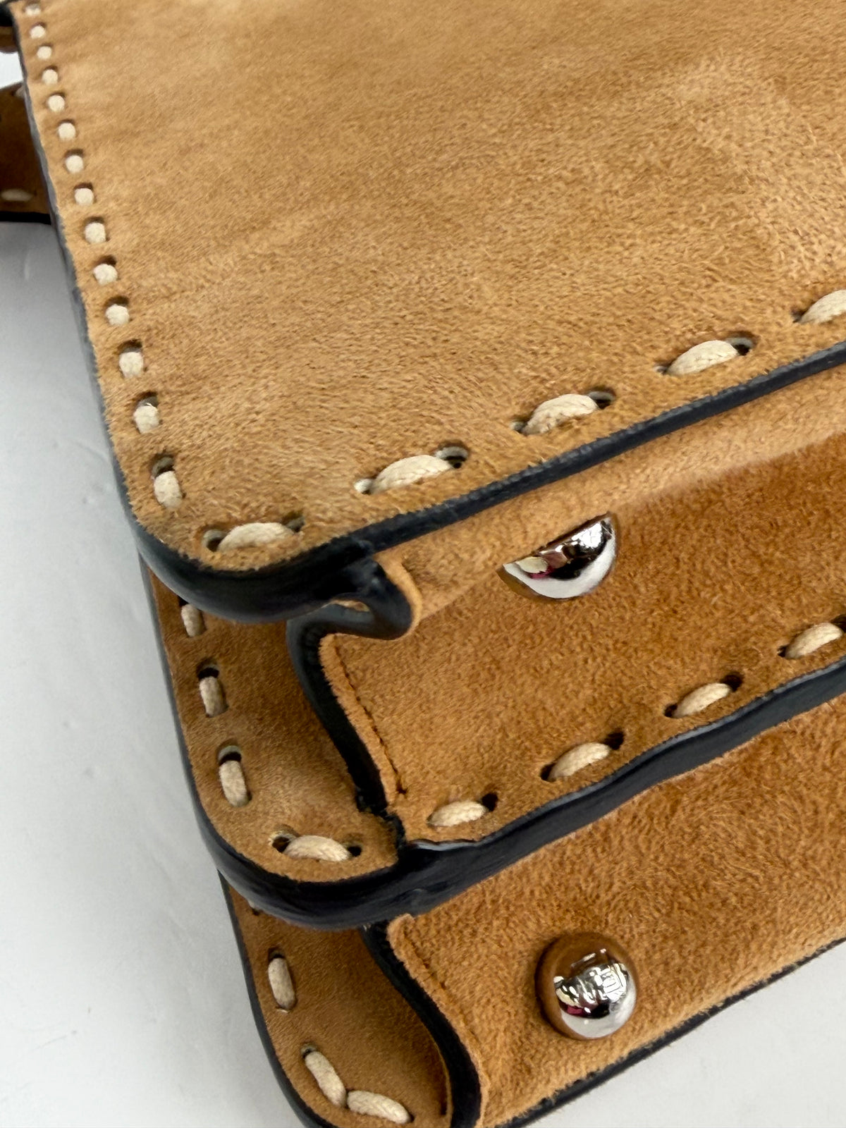 Fendi Peekaboo Macro Stitchings Top Handle Bag Medium in Brown Suede YB7