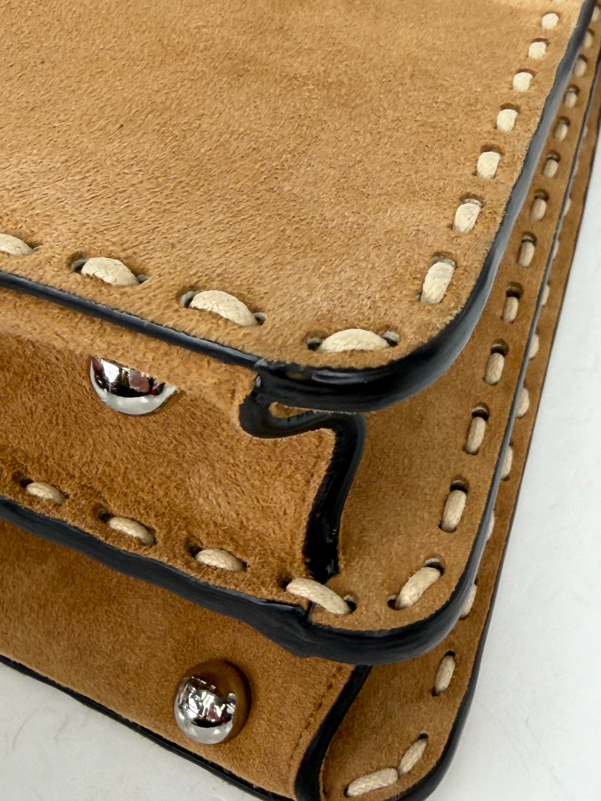 Fendi Peekaboo Macro Stitchings Top Handle Bag Medium in Brown Suede YB7