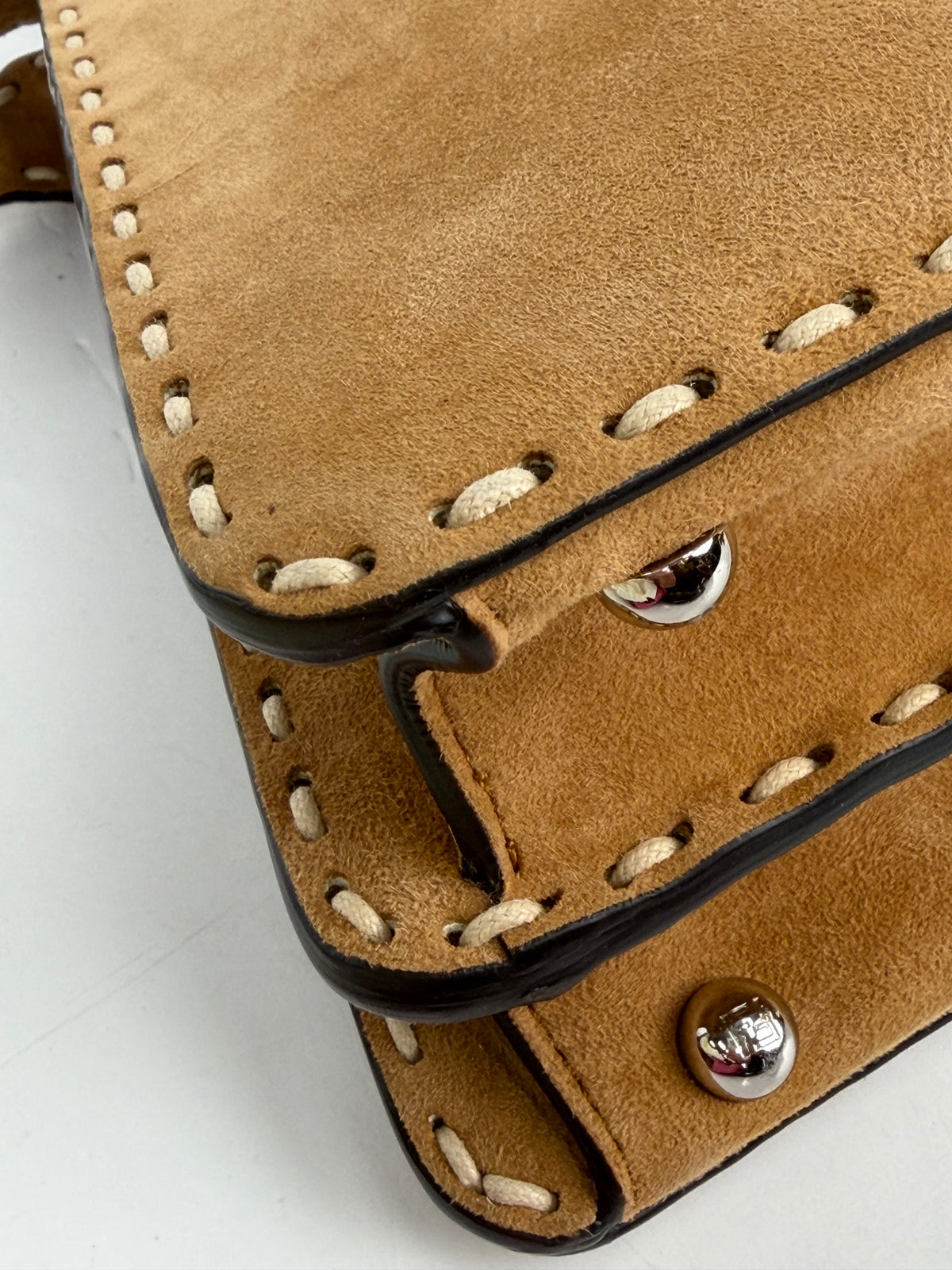 Fendi Peekaboo Macro Stitchings Top Handle Bag Medium in Brown Suede YB7