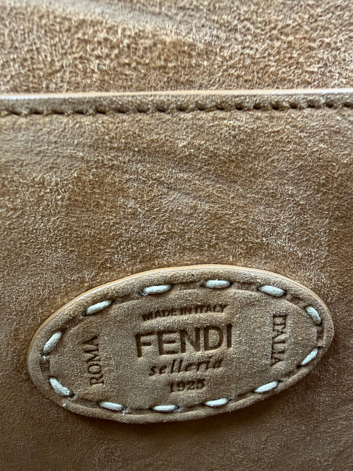 Fendi Peekaboo Macro Stitchings Top Handle Bag Medium in Brown Suede YB7