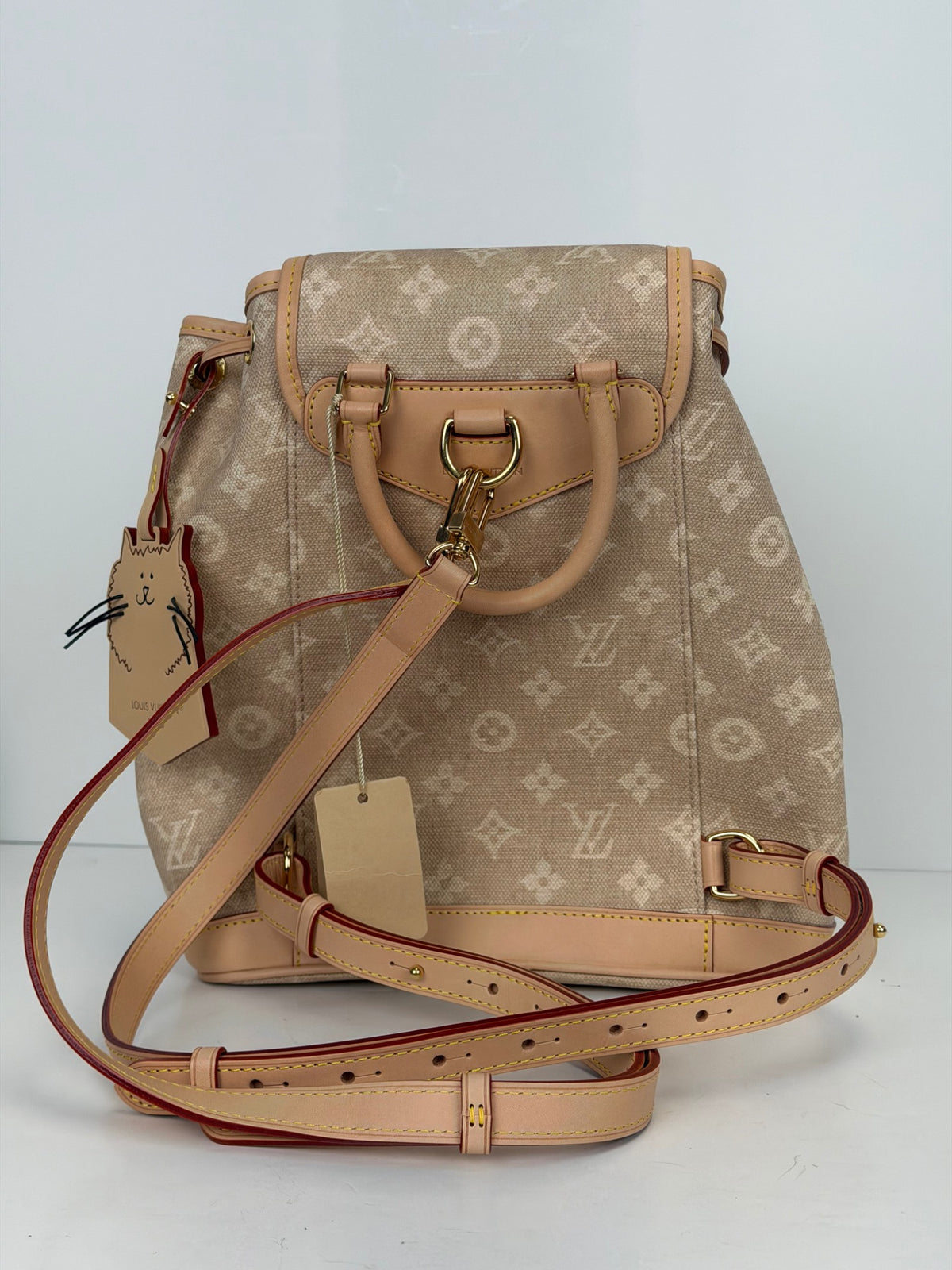 Louis Vuitton Grace Coddington Monogram Mini Lin Backpack with Cat Charm NFC YC8