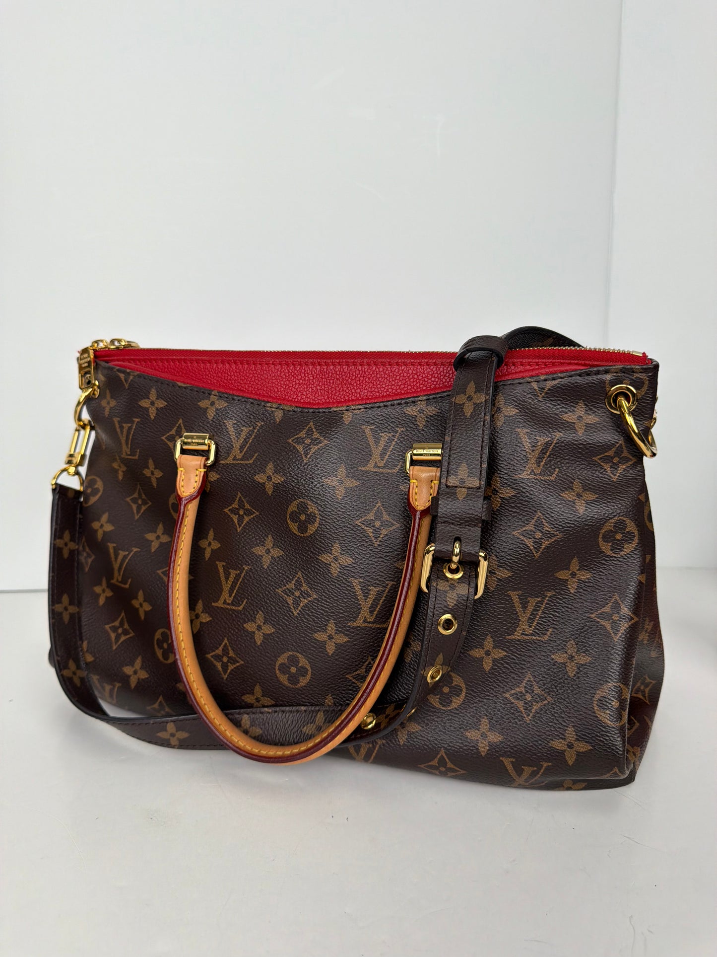 Louis Vuitton Monogram Pallas MM Tote Bag in Cerise Red Leather YC1 L10