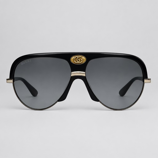 Gucci Aviator Sunglasses Black with Gold GG Logo Y