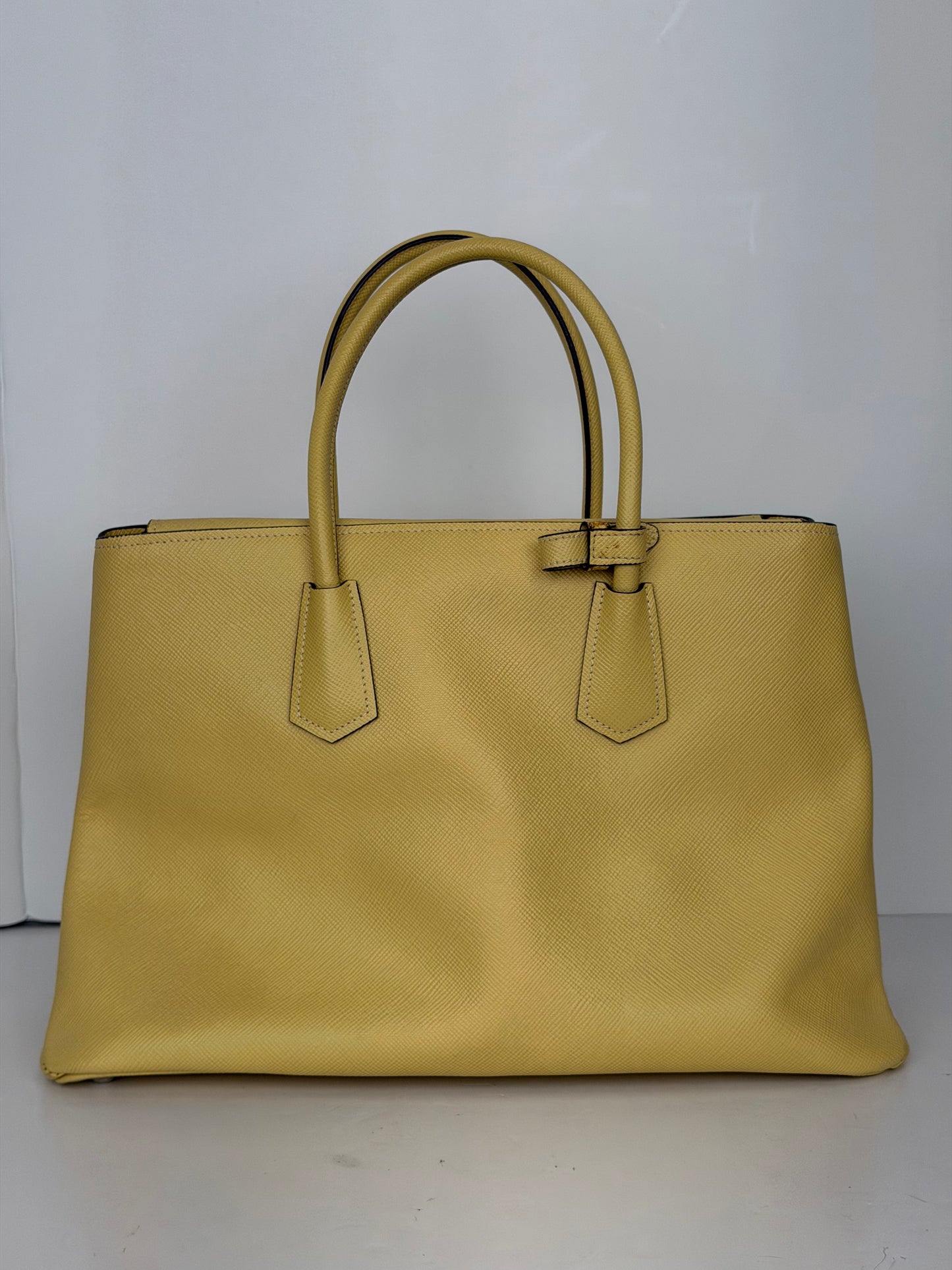 Prada Saffiano Cuir Large Double Tote Bag in Yellow Saffiano Cuir Leather YU2