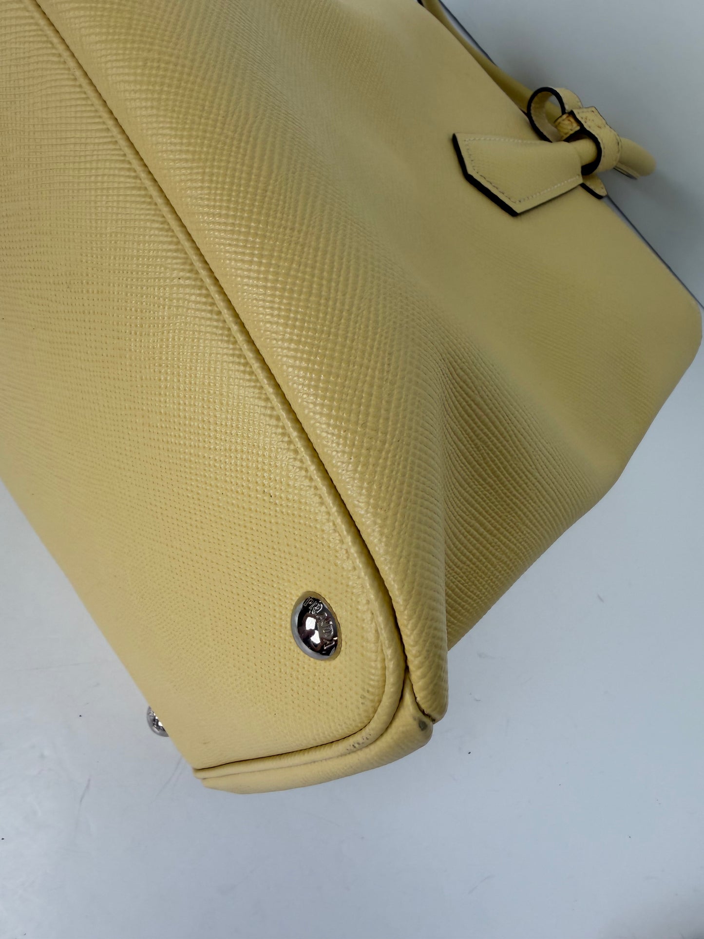 Prada Saffiano Cuir Large Double Tote Bag in Yellow Saffiano Cuir Leather YU2