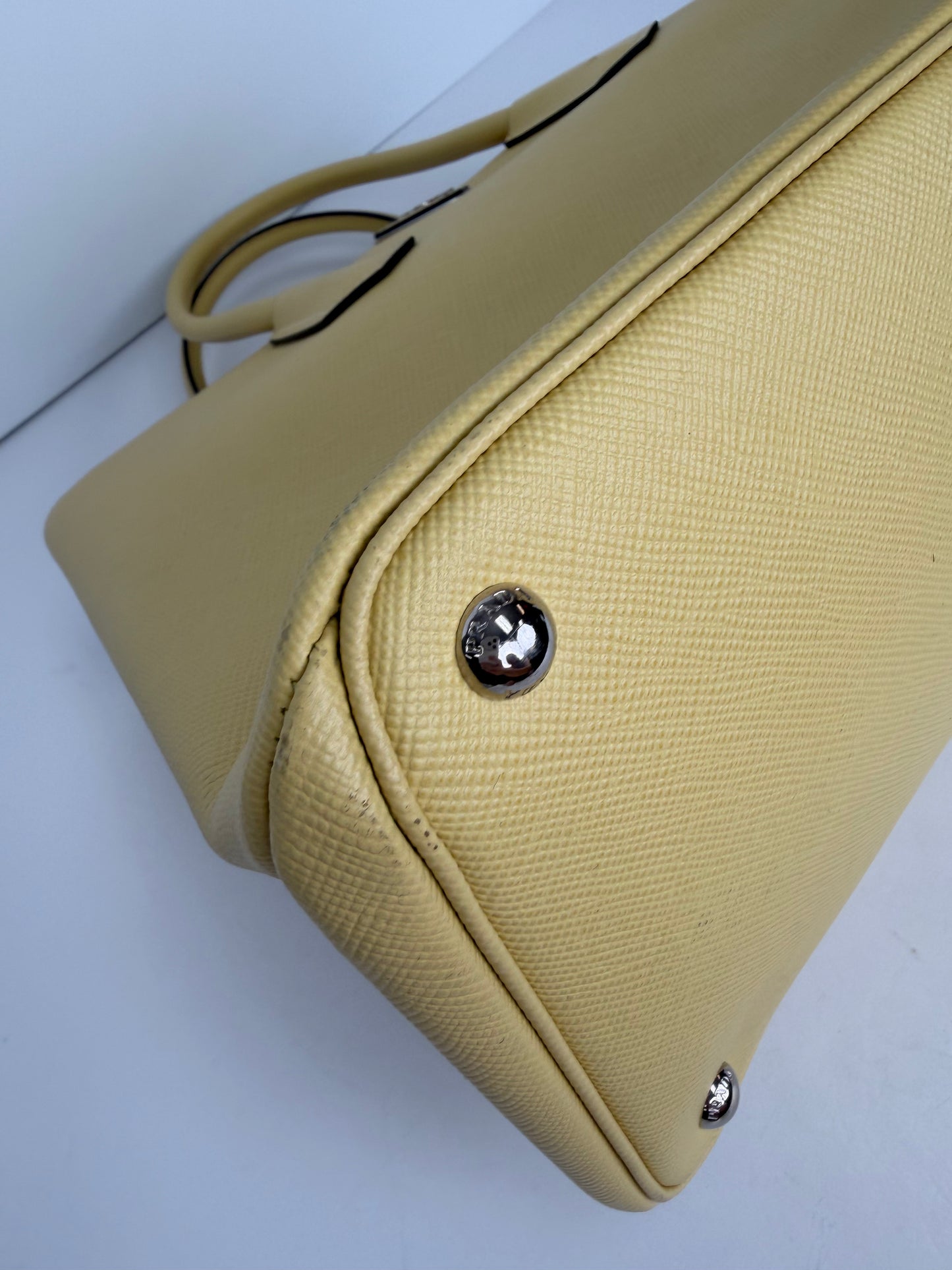 Prada Saffiano Cuir Large Double Tote Bag in Yellow Saffiano Cuir Leather YU2