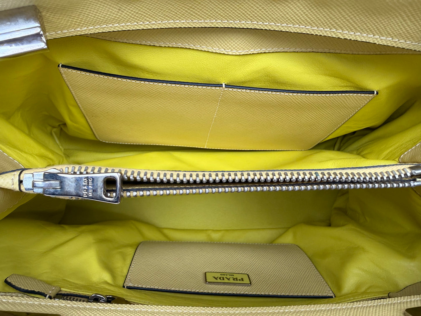 Prada Saffiano Cuir Large Double Tote Bag in Yellow Saffiano Cuir Leather YU2