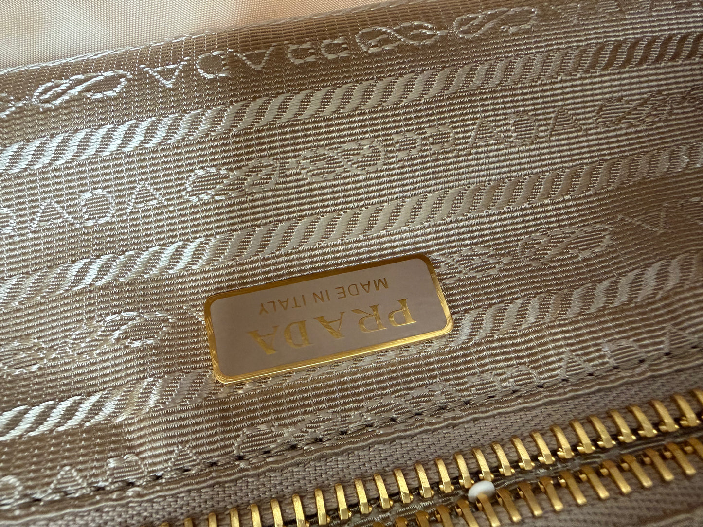 Prada Ostrich Leather Front Pocket Bauletto Bag in Beige YU2