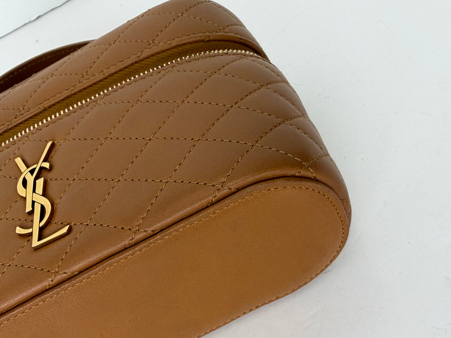 Saint Laurent Quilted Mini Gaby Vanity Case in Dark Toffee YS13