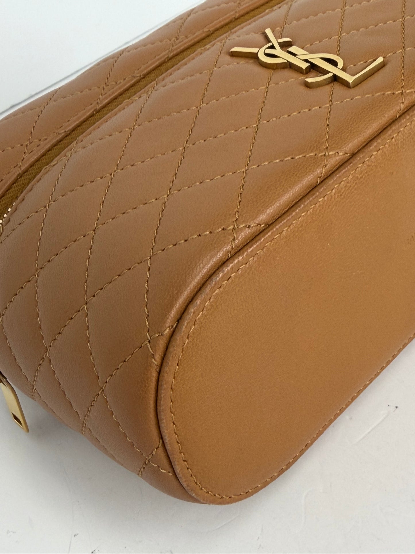 Saint Laurent Quilted Mini Gaby Vanity Case in Dark Toffee YS13