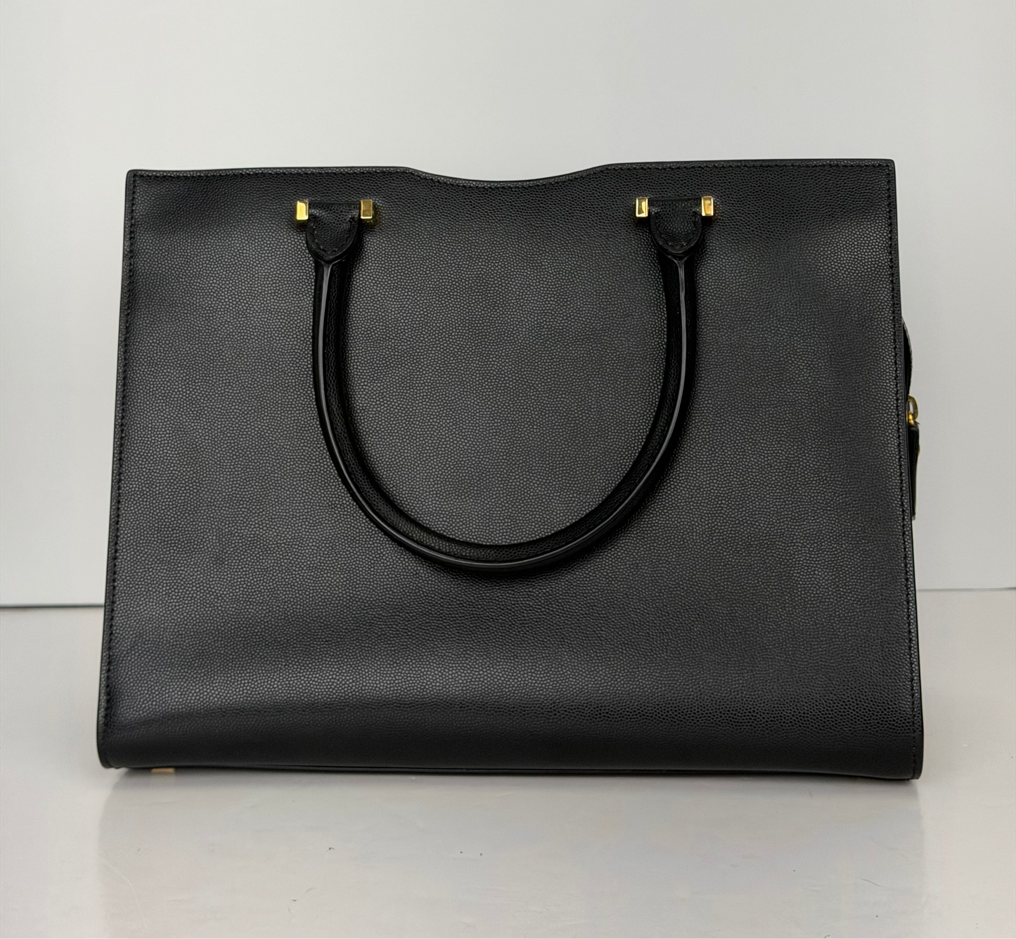 Saint Laurent Uptown Medium Tote Bag in Black Grain de Poudre Leather YS18