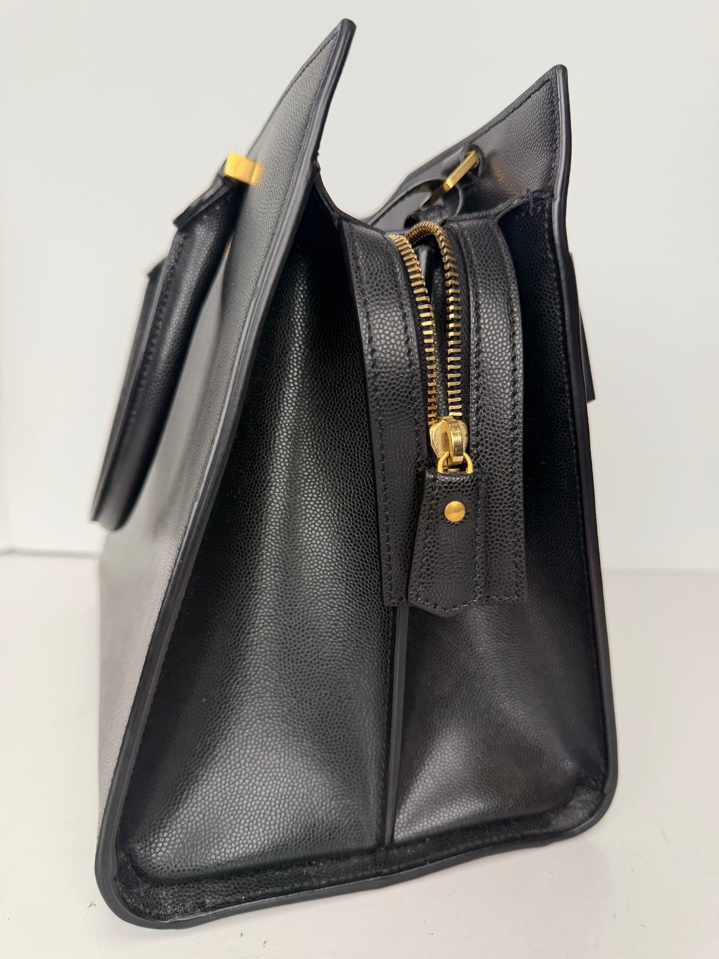 Saint Laurent Uptown Medium Tote Bag in Black Grain de Poudre Leather YS18