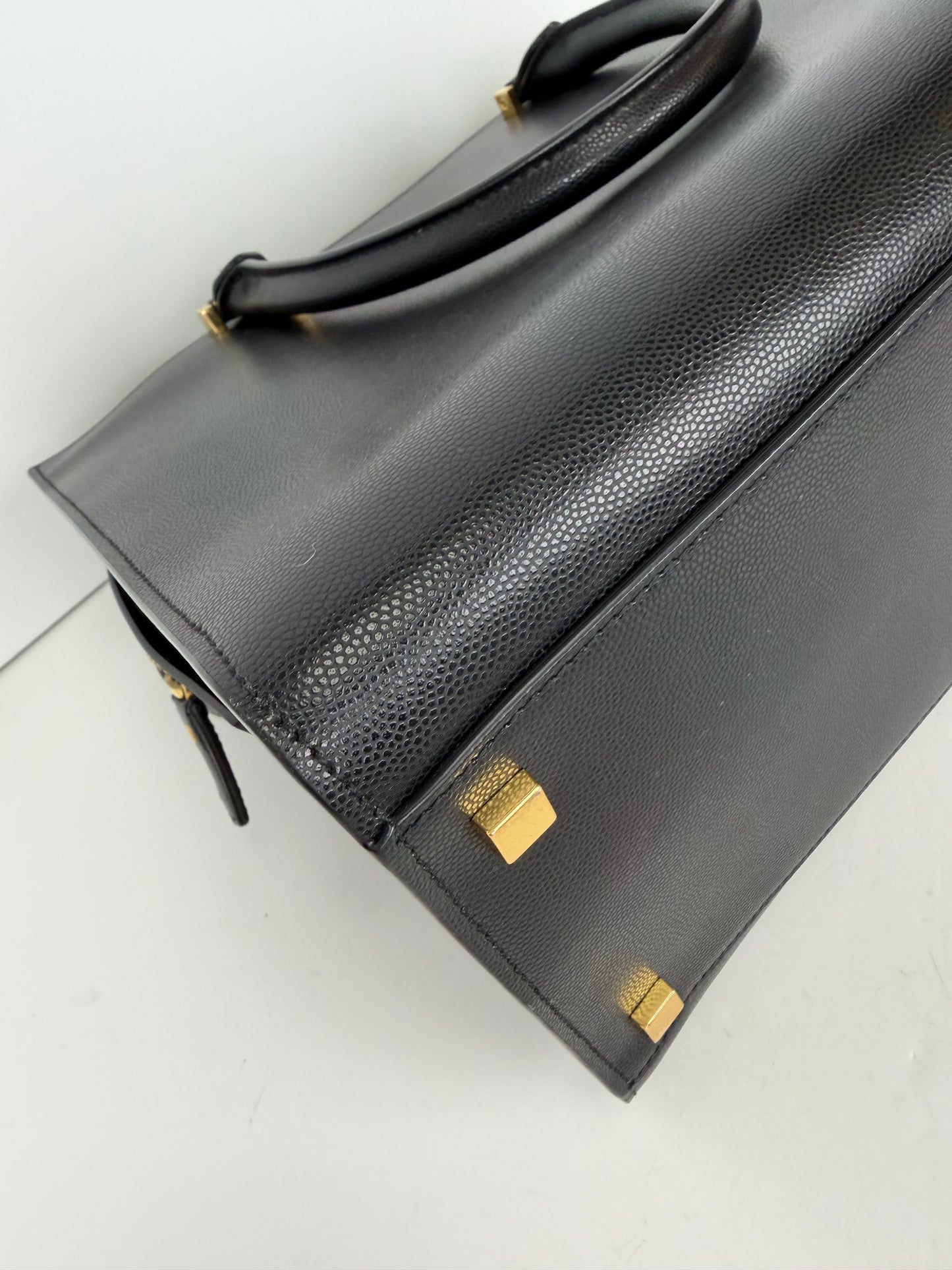 Saint Laurent Uptown Medium Tote Bag in Black Grain de Poudre Leather YS18
