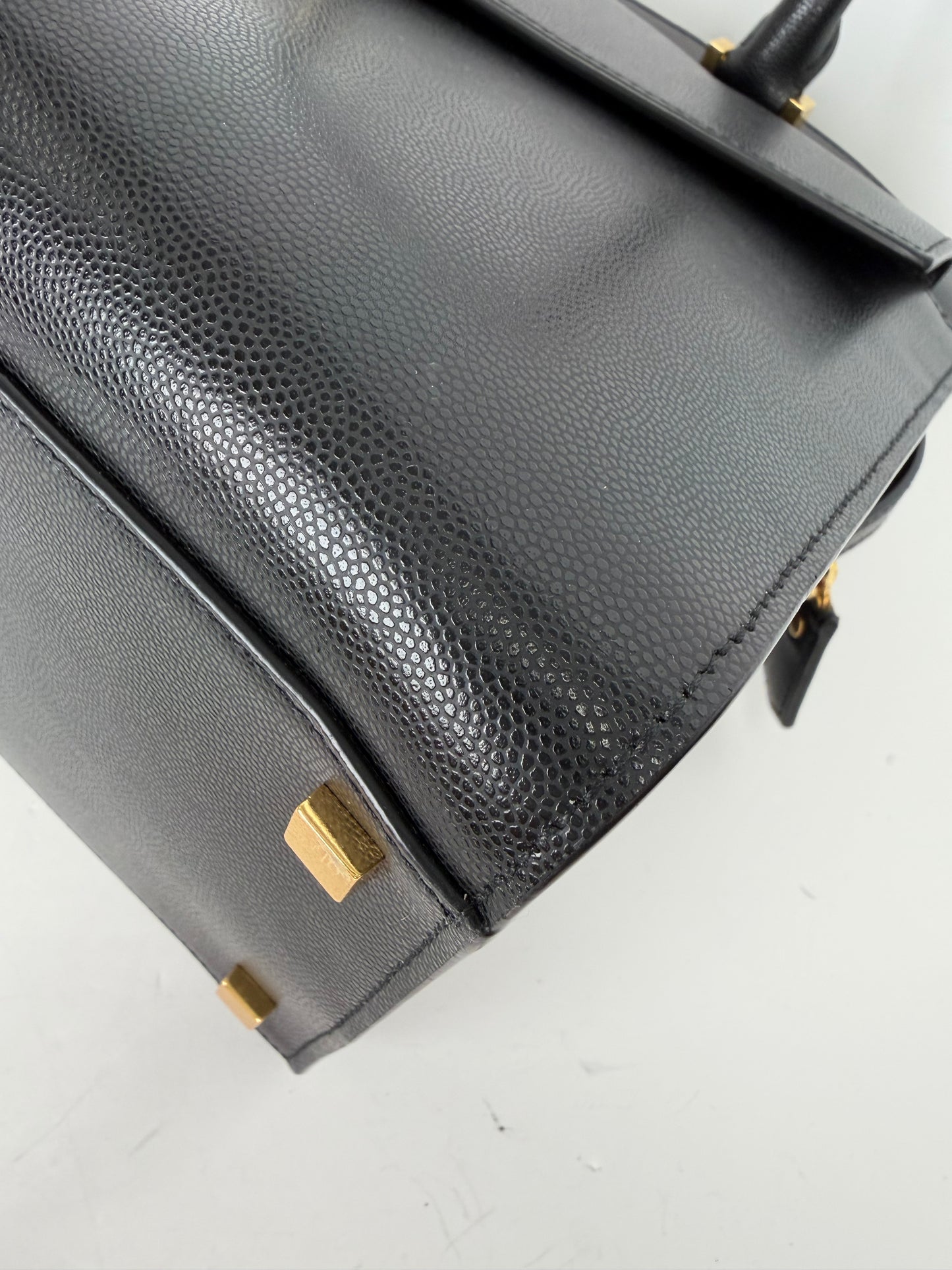 Saint Laurent Uptown Medium Tote Bag in Black Grain de Poudre Leather YS18