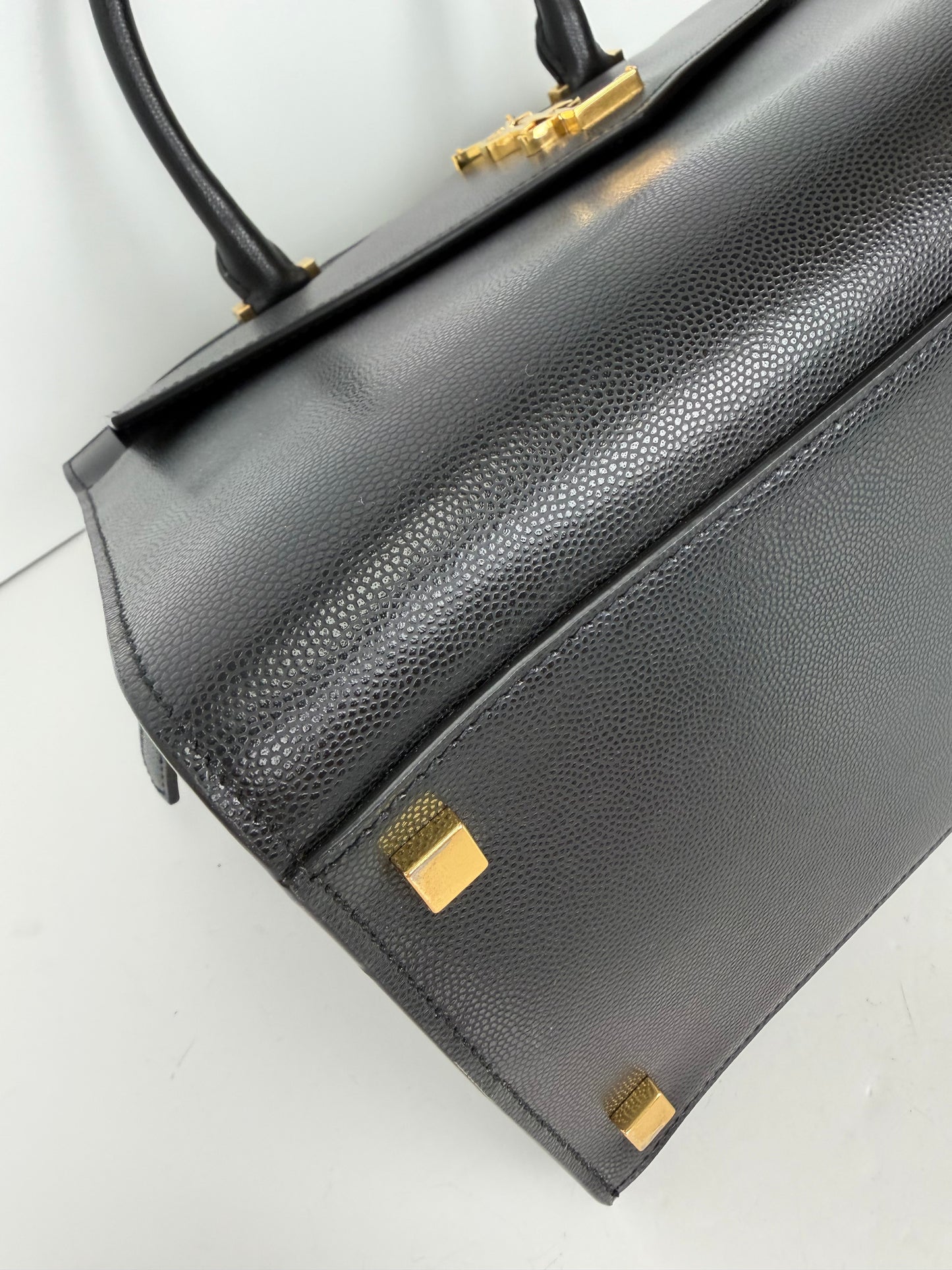Saint Laurent Uptown Medium Tote Bag in Black Grain de Poudre Leather YS18