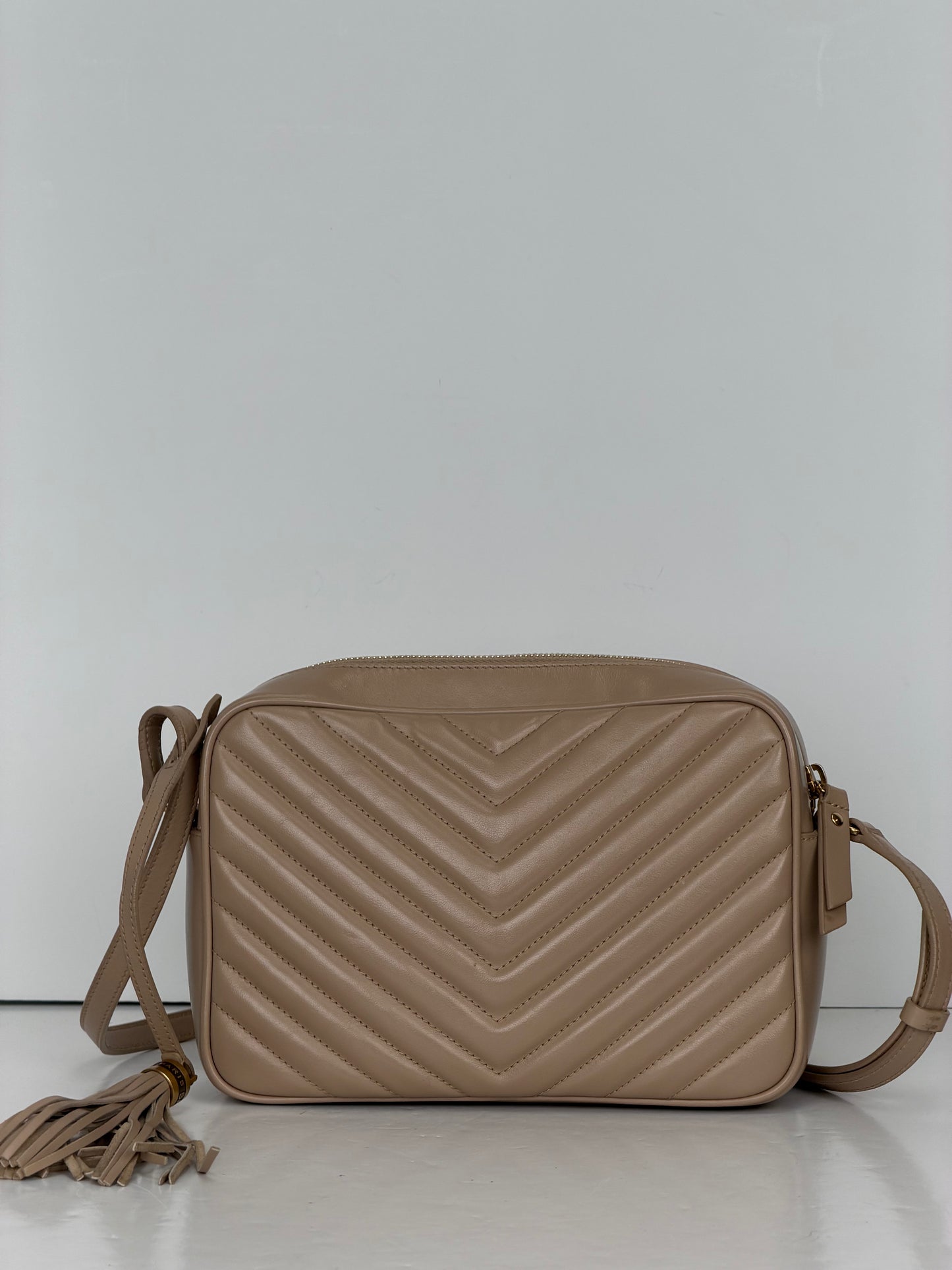 Saint Laurent Lou Camera Bag in Dark Beige Quilted Leather YS12