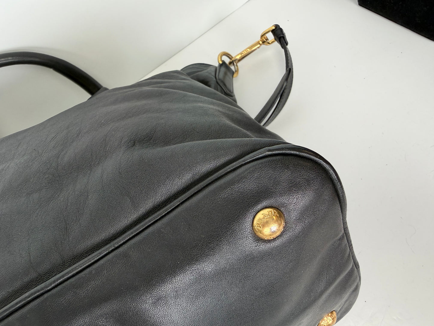 Prada Vitello Daino Buckle Tote in Black YU1
