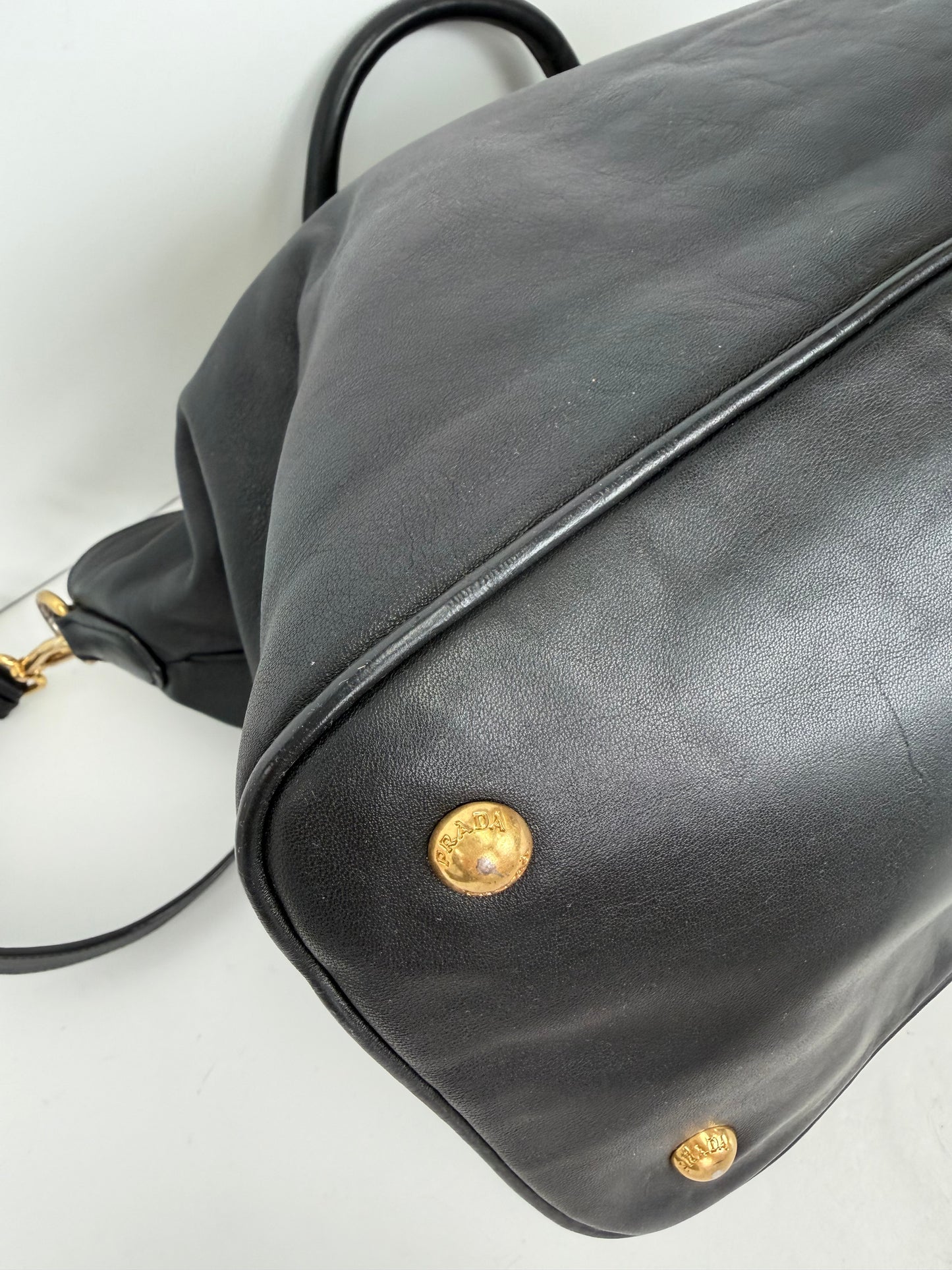 Prada Vitello Daino Buckle Tote in Black YU1