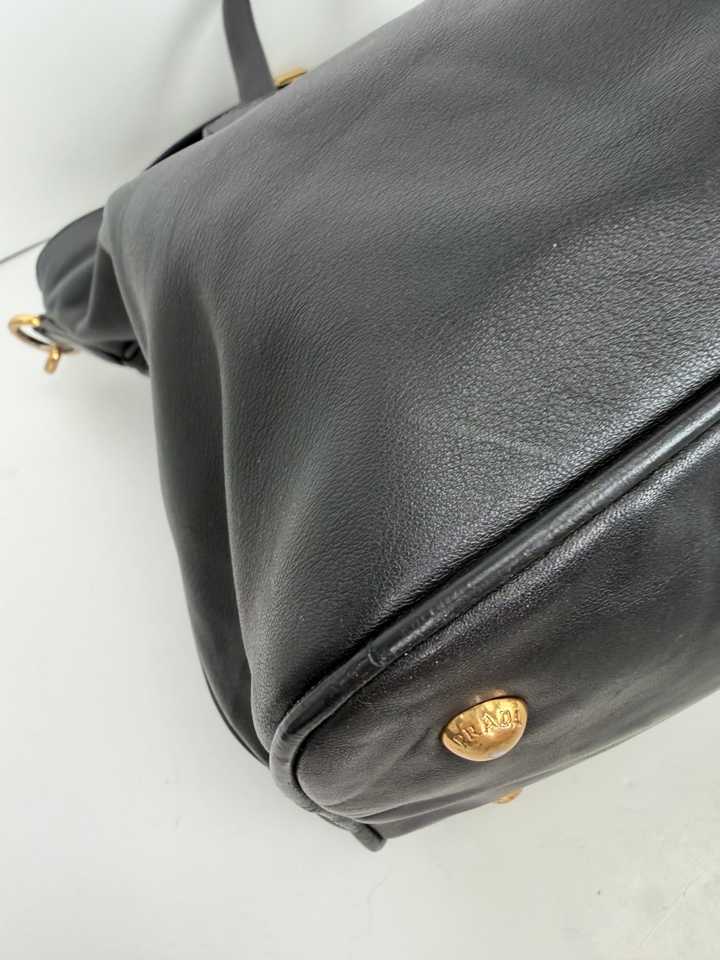 Prada Vitello Daino Buckle Tote in Black YU1