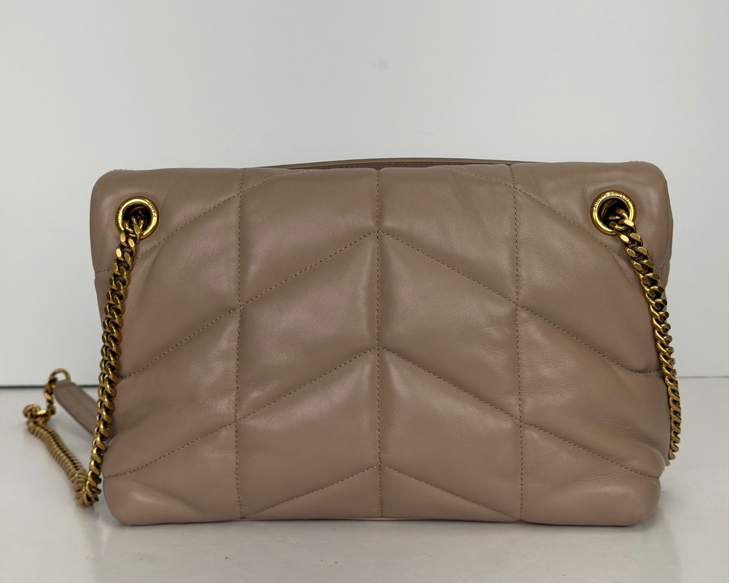 Saint Laurent Small Loulou Puffer in Dark Beige Lambskin YS09