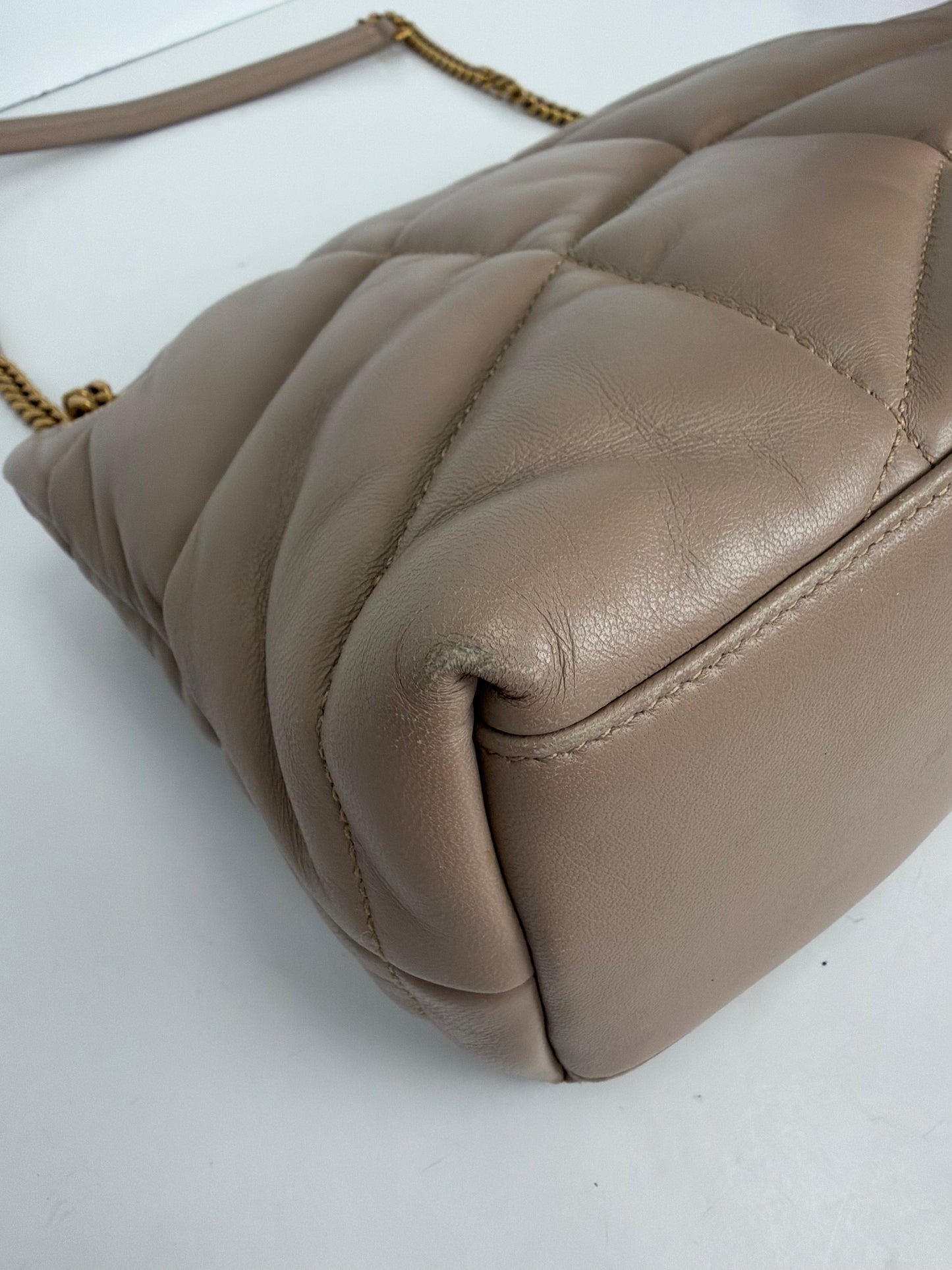 Saint Laurent Small Loulou Puffer in Dark Beige Lambskin YS09