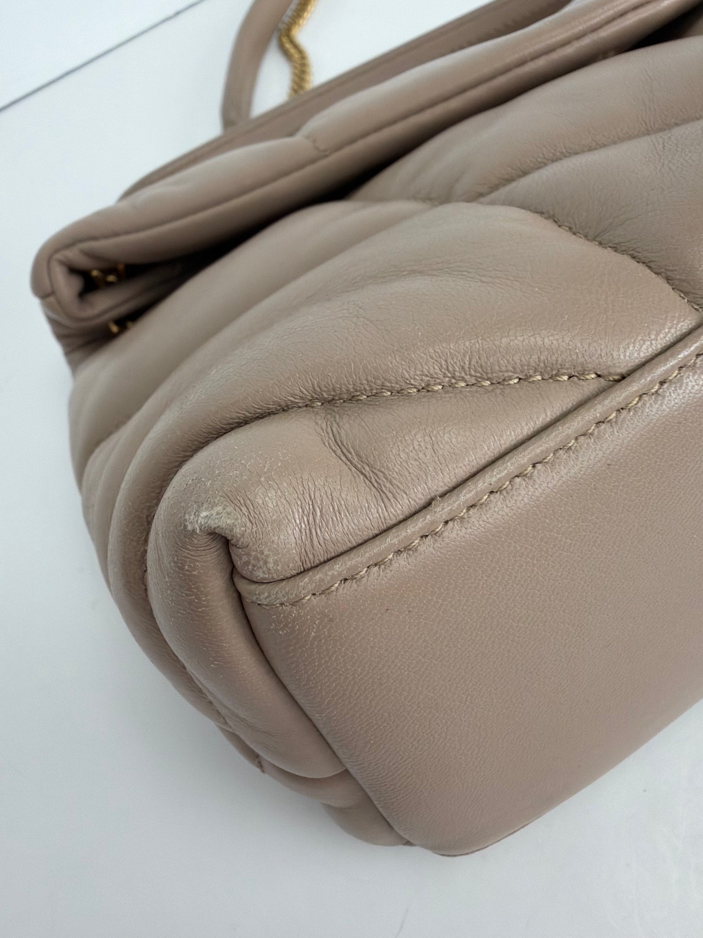 Saint Laurent Small Loulou Puffer in Dark Beige Lambskin YS09