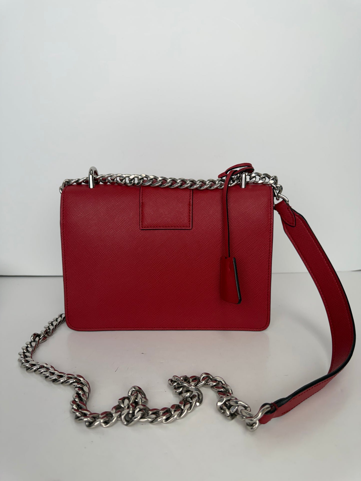 Prada Chain Shoulder Bag in Red Saffiano Leather YU2