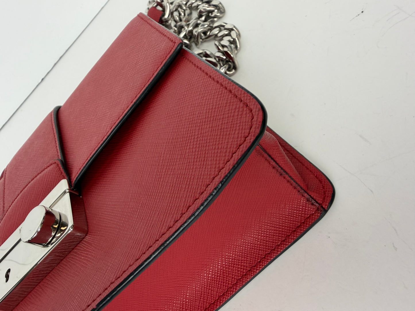 Prada Chain Shoulder Bag in Red Saffiano Leather YU2