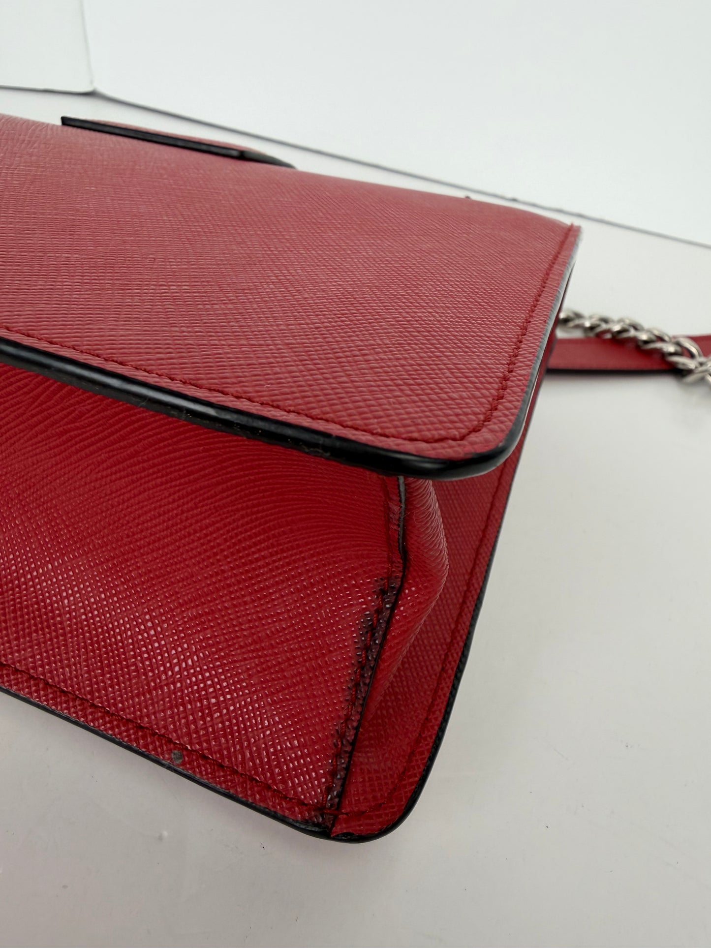 Prada Chain Shoulder Bag in Red Saffiano Leather YU2