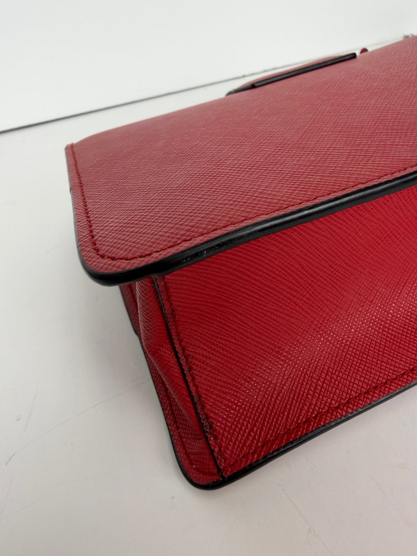 Prada Chain Shoulder Bag in Red Saffiano Leather YU2