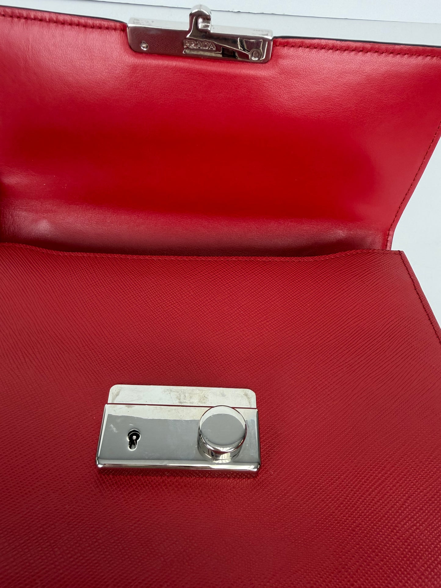 Prada Chain Shoulder Bag in Red Saffiano Leather YU2