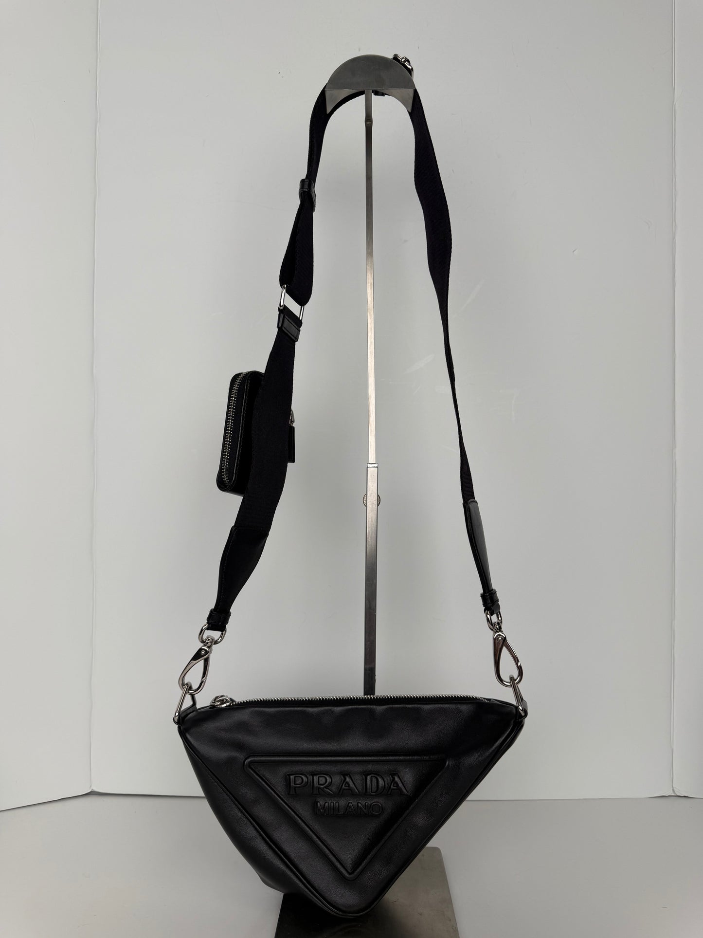 Prada Grace Lux Leather Triangle Crossbody Bag in Black Leather YC3