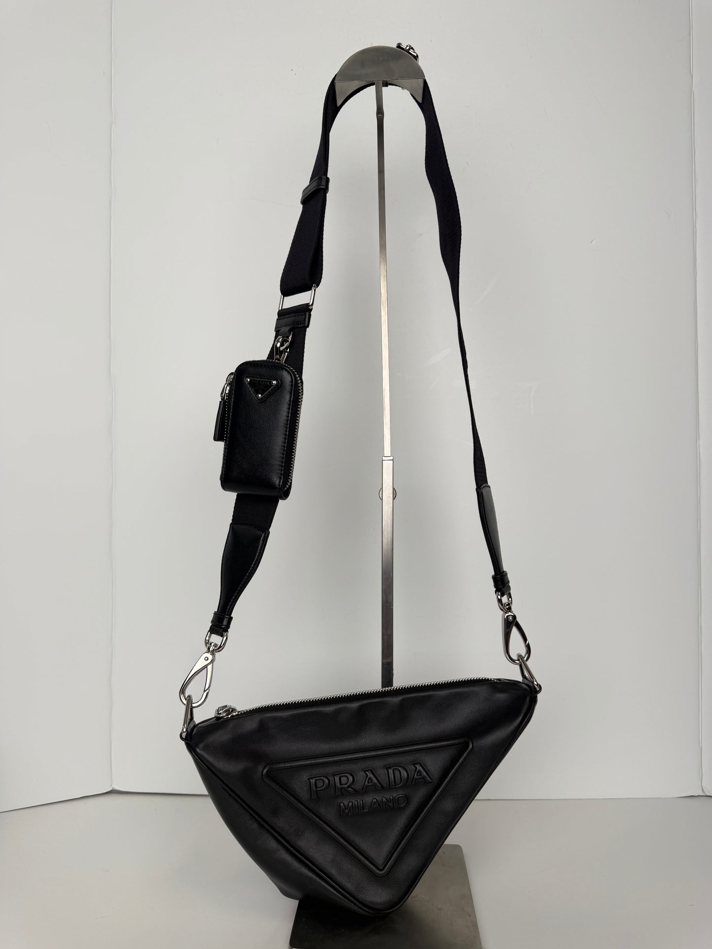 Prada Grace Lux Leather Triangle Crossbody Bag in Black Leather YC3