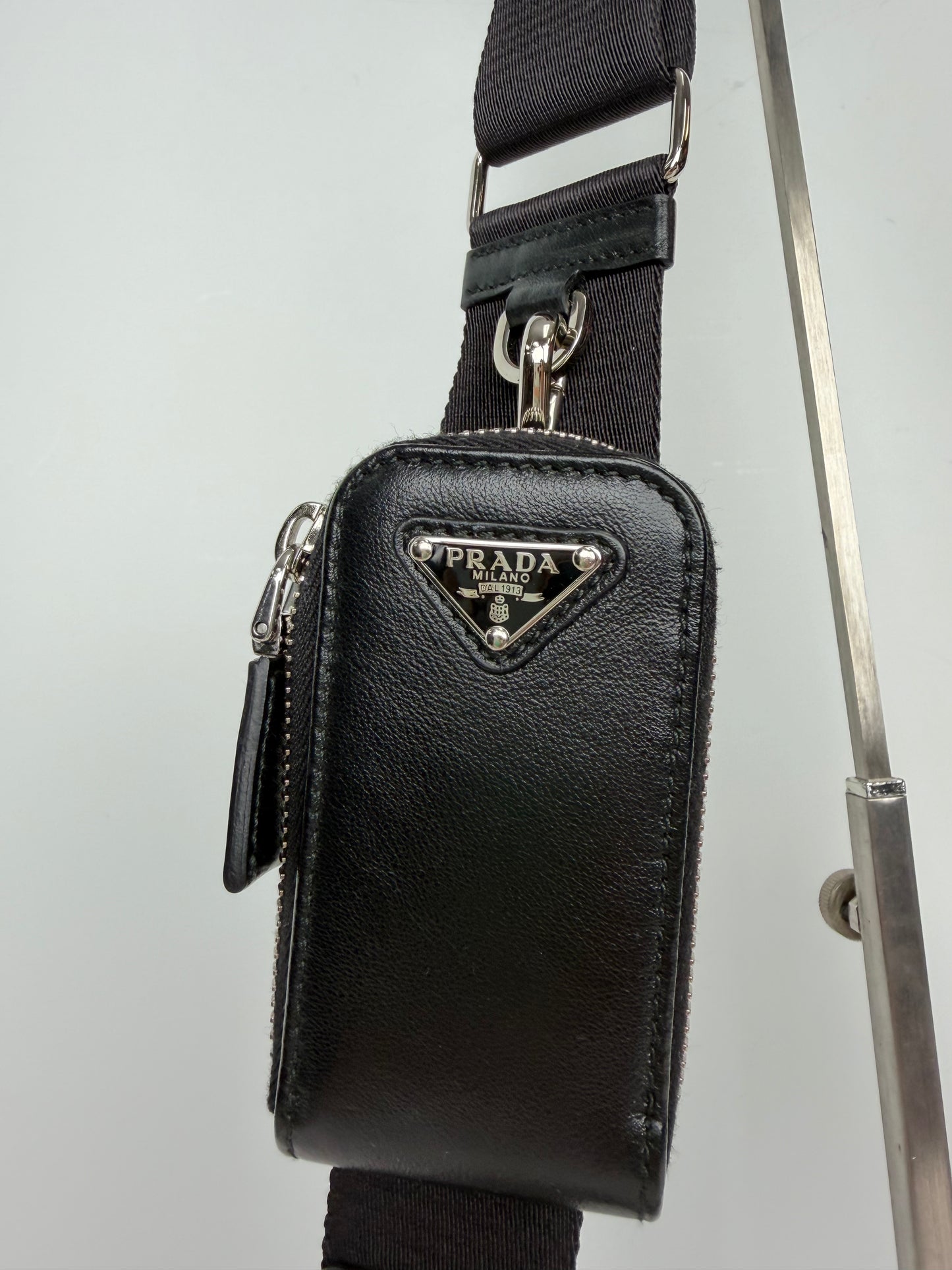 Prada Grace Lux Leather Triangle Crossbody Bag in Black Leather YC3