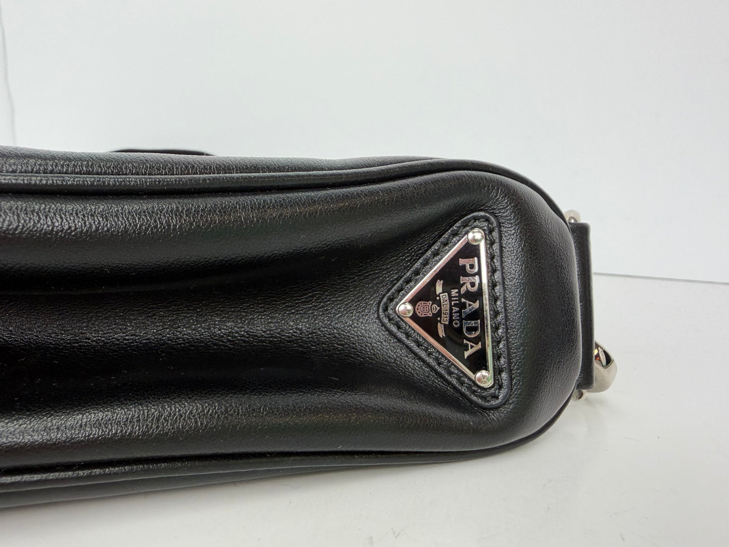 Prada Grace Lux Leather Triangle Crossbody Bag in Black Leather YC3